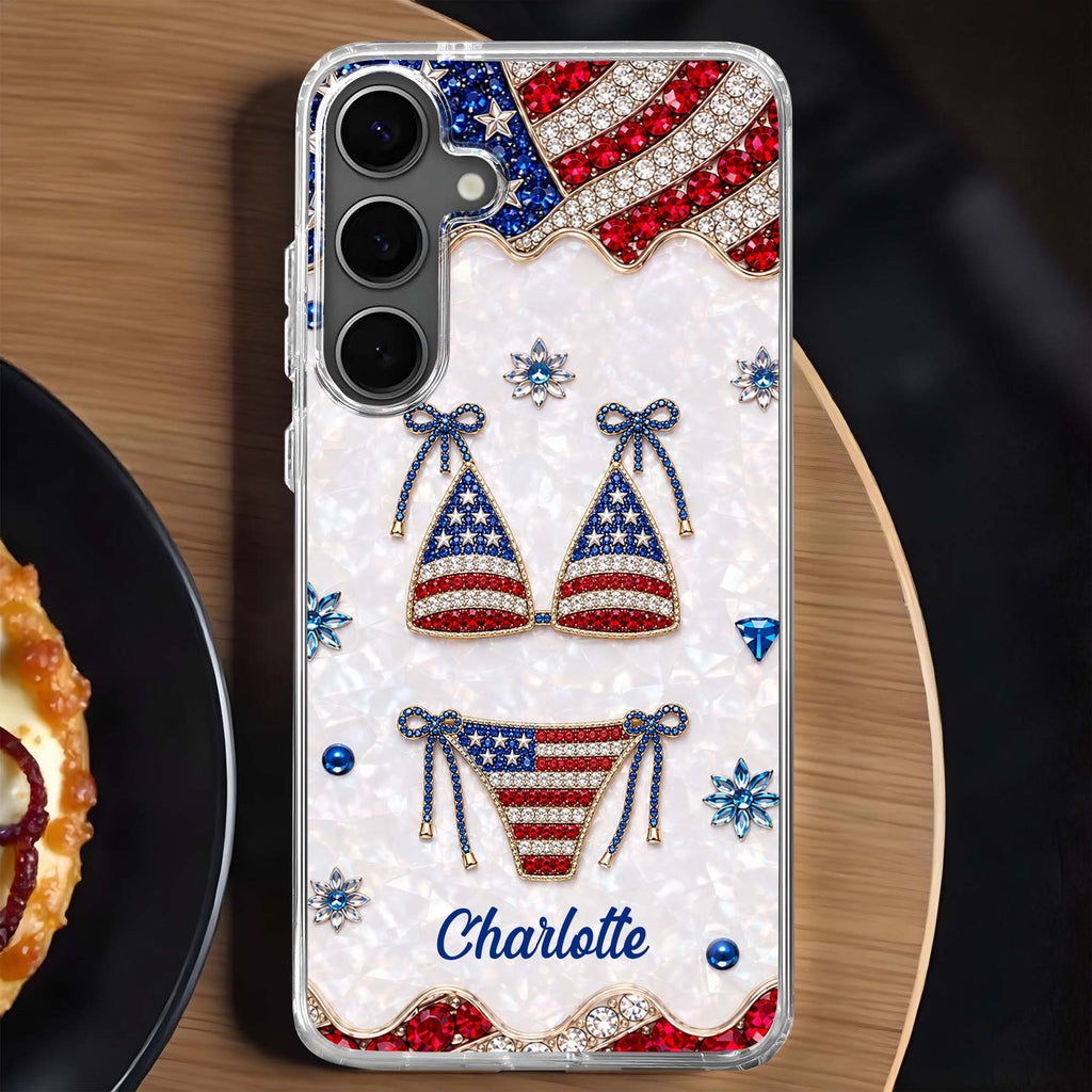 Personalized Clear Phone Case American Flag Gems Glam Gift Clear Phone Case GradoCreations
