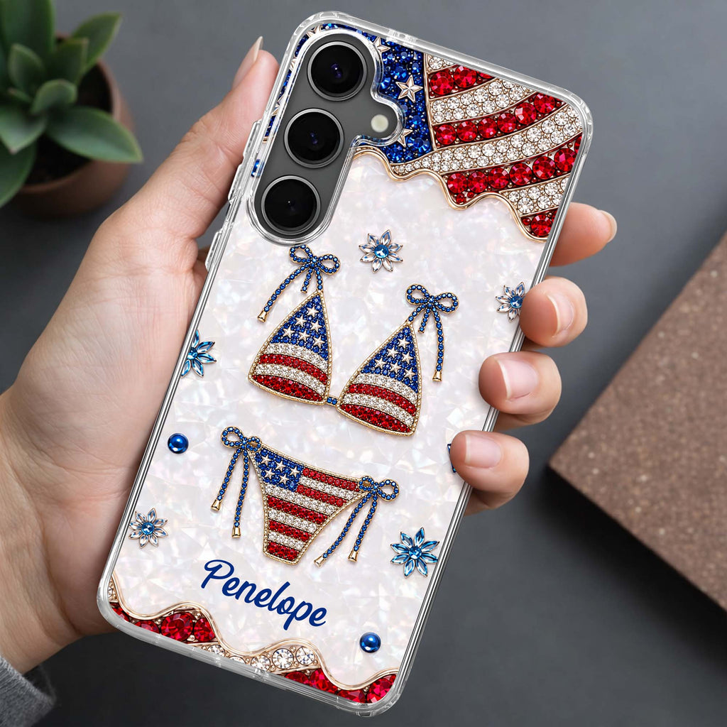 Personalized Clear Phone Case American Flag Gems Glam Gift Clear Phone Case GradoCreations