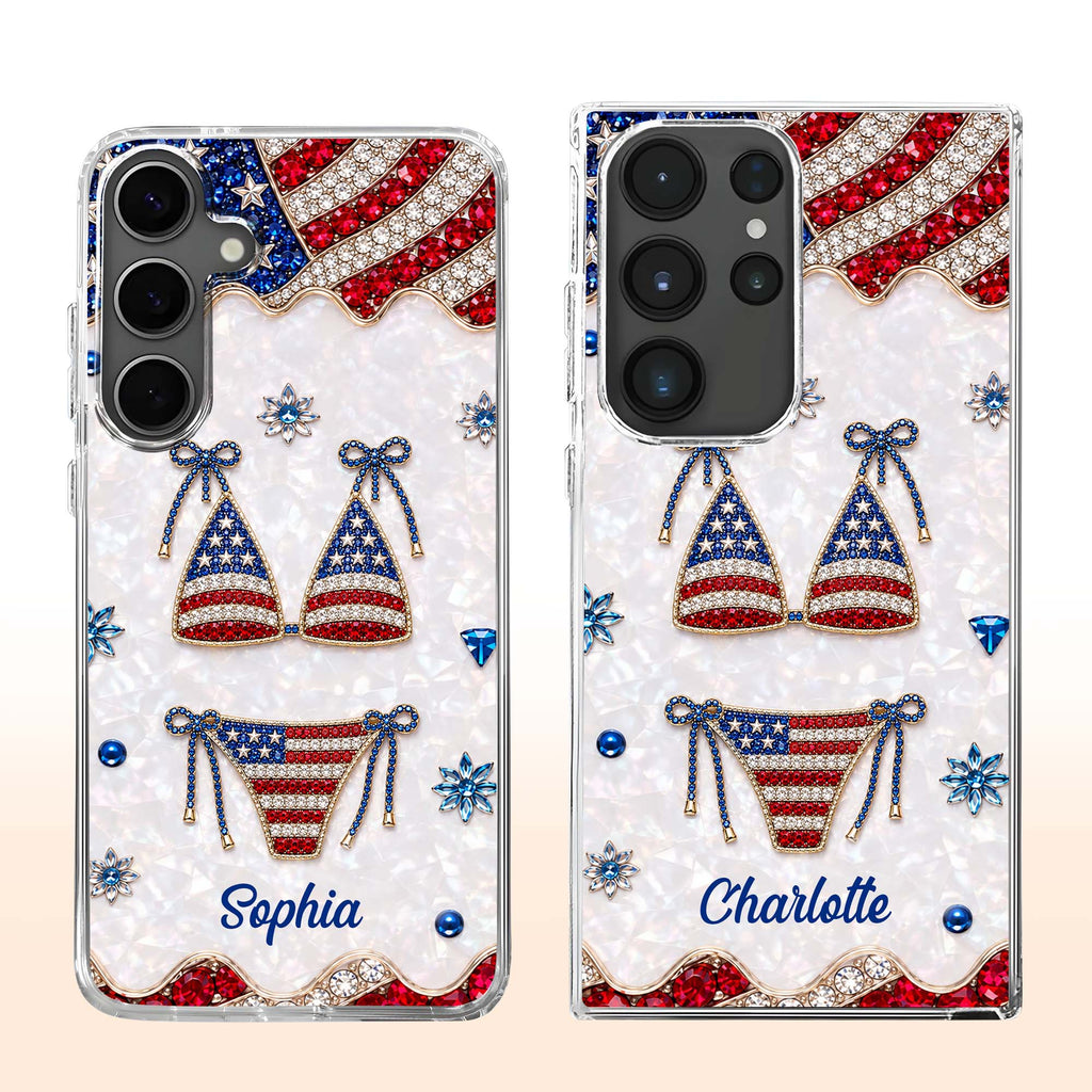 Personalized Clear Phone Case American Flag Gems Glam Gift Clear Phone Case GradoCreations