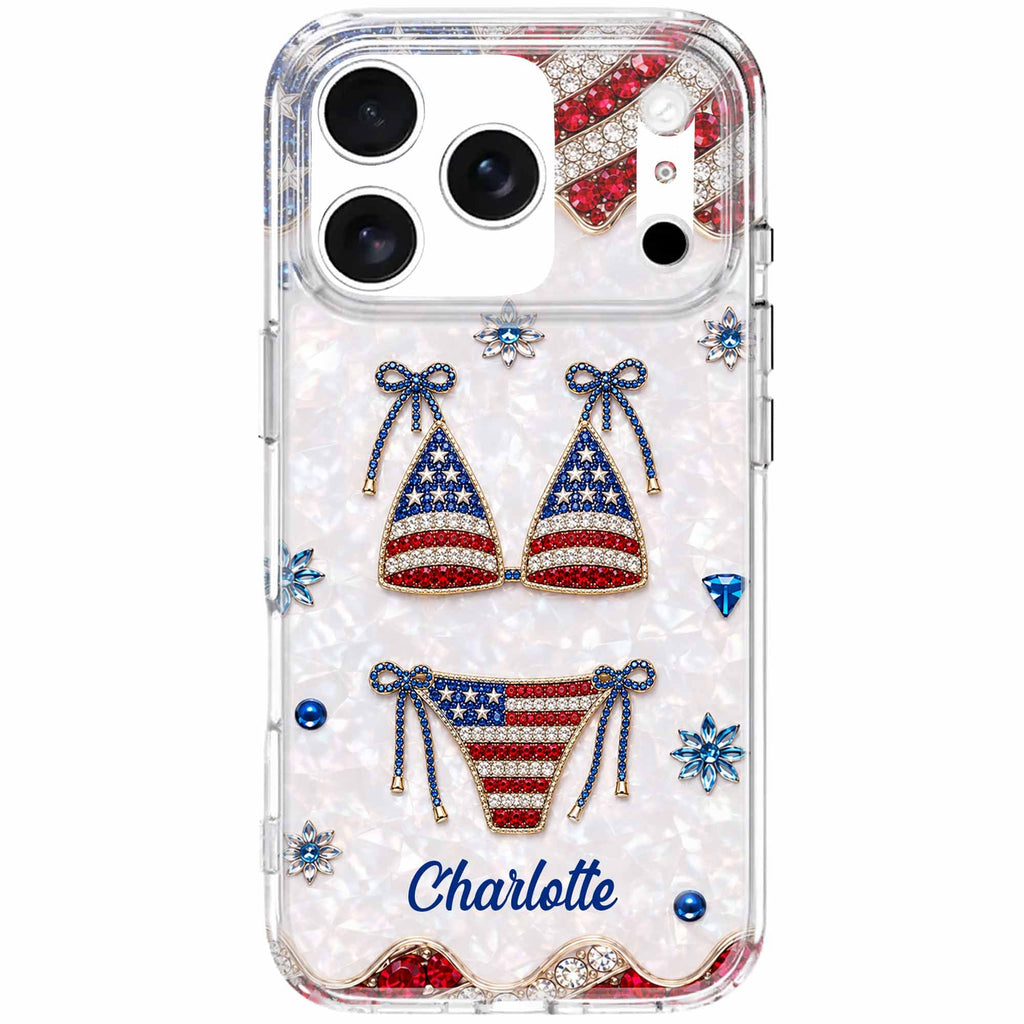 Personalized Clear Phone Case American Flag Gems Glam Gift Clear Phone Case GradoCreations