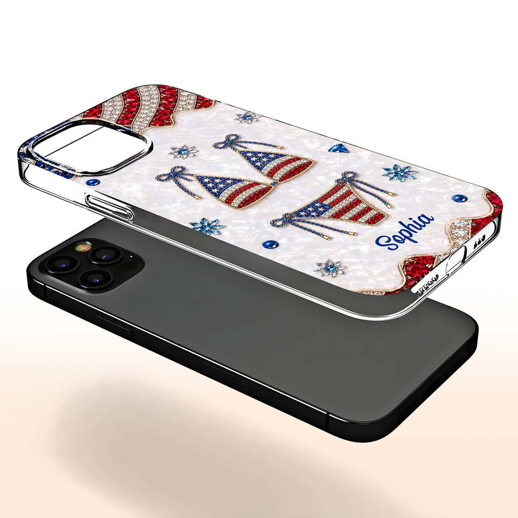 Personalized Clear Phone Case American Flag Gems Glam Gift Clear Phone Case GradoCreations