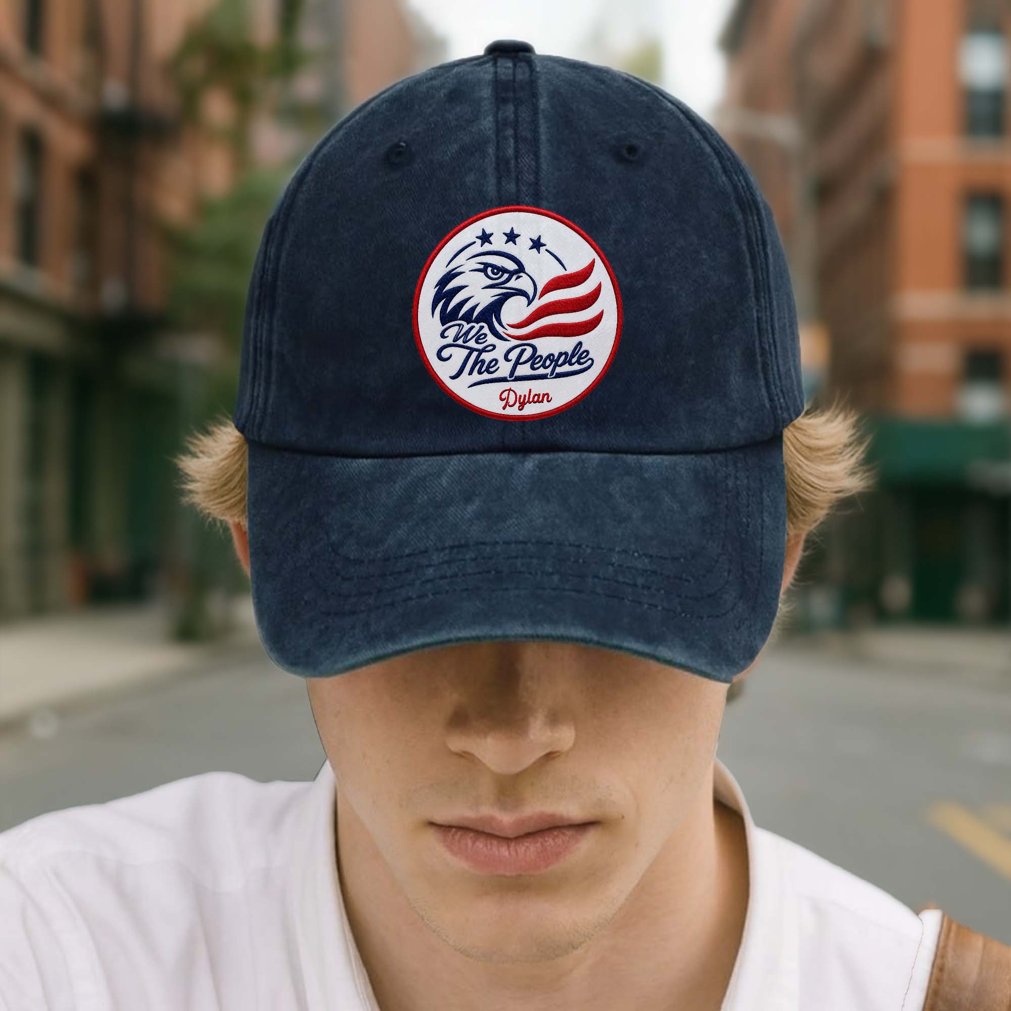 Personalized Washed Denim Cap Custom Name American Eagle Gift Washed Denim Cap GradoCreations