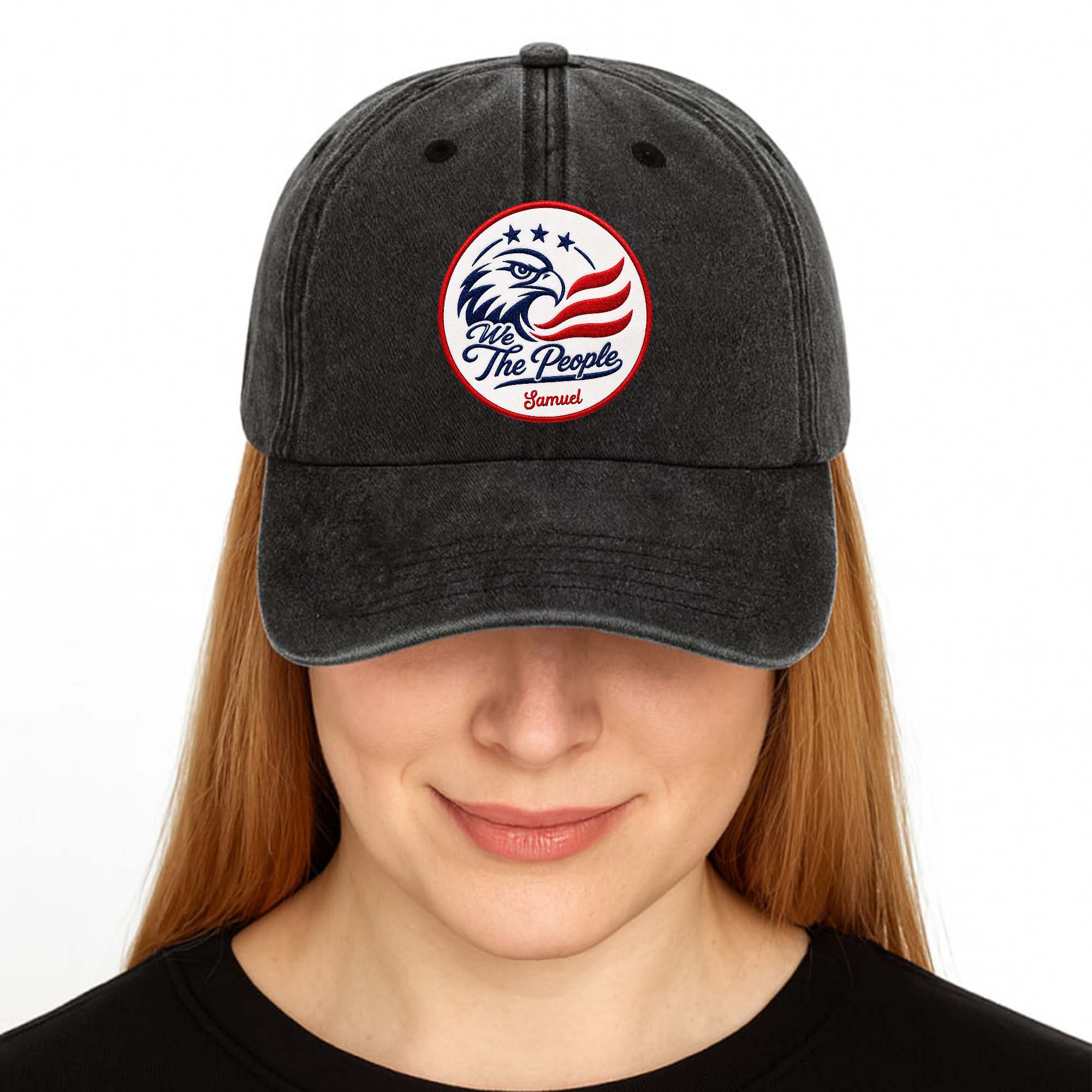 Personalized Washed Denim Cap Custom Name American Eagle Gift Washed Denim Cap GradoCreations