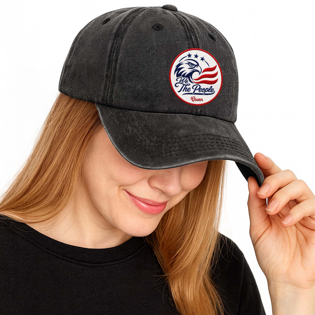Personalized Washed Denim Cap Custom Name American Eagle Gift Washed Denim Cap GradoCreations