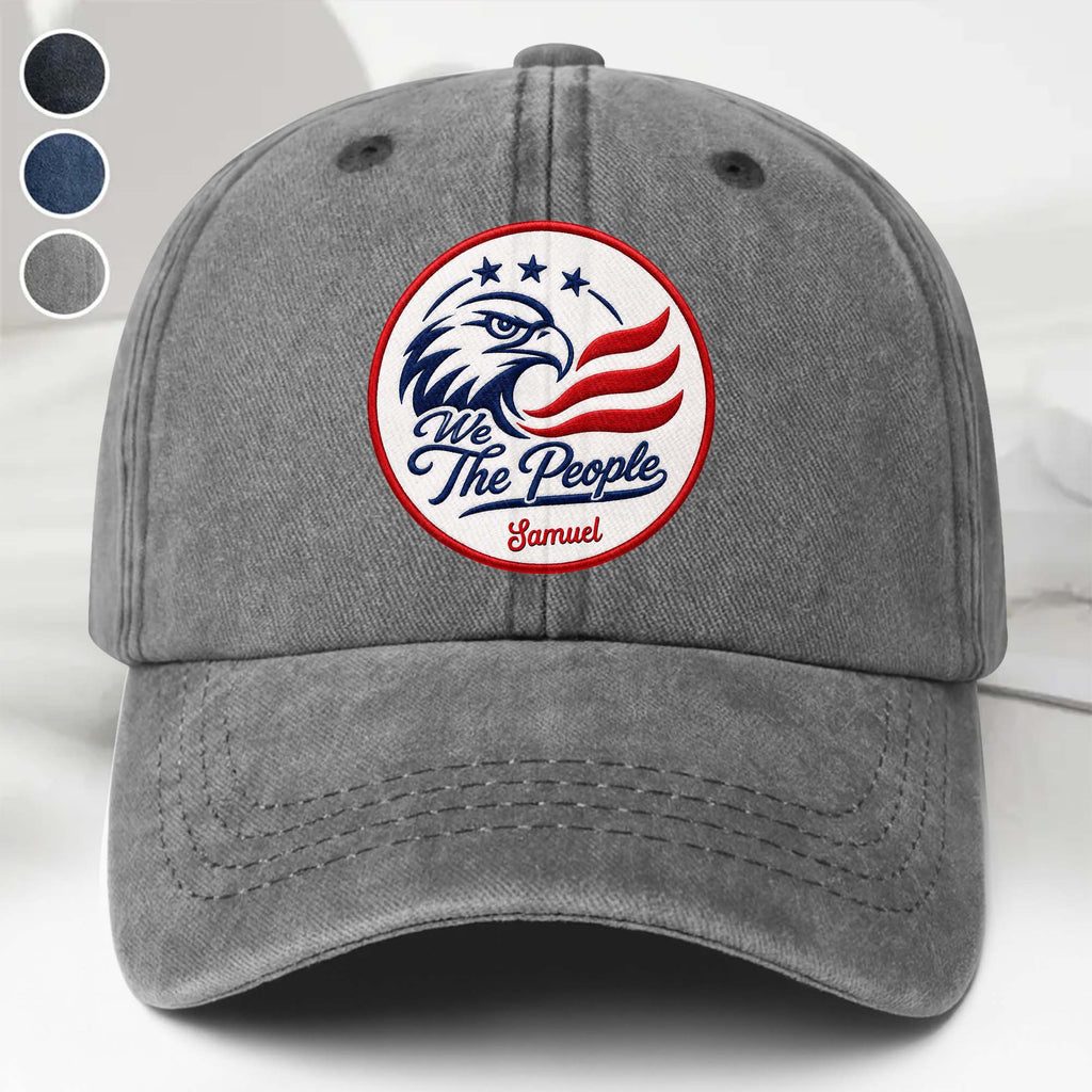 Personalized Washed Denim Cap Custom Name American Eagle Gift Washed Denim Cap GradoCreations