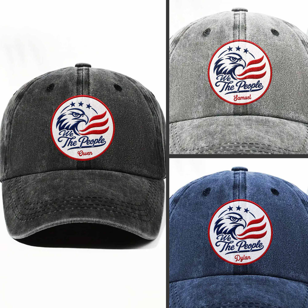 Personalized Washed Denim Cap Custom Name American Eagle Gift Washed Denim Cap GradoCreations