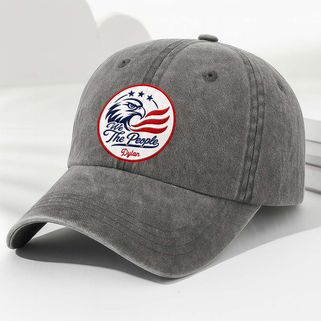 Personalized Washed Denim Cap Custom Name American Eagle Gift Washed Denim Cap GradoCreations