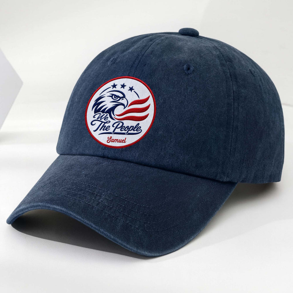 Personalized Washed Denim Cap Custom Name American Eagle Gift Washed Denim Cap GradoCreations