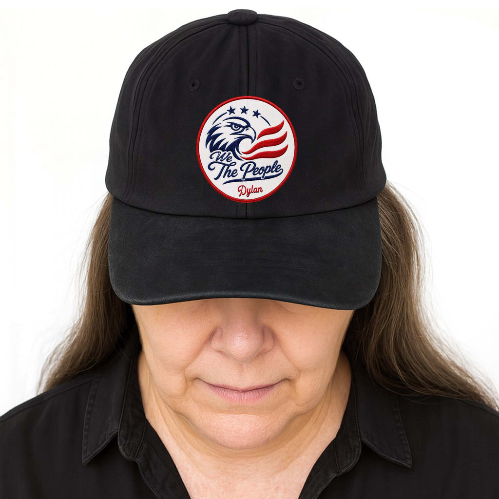 Personalized Washed Denim Cap Custom Name American Eagle Gift Washed Denim Cap GradoCreations