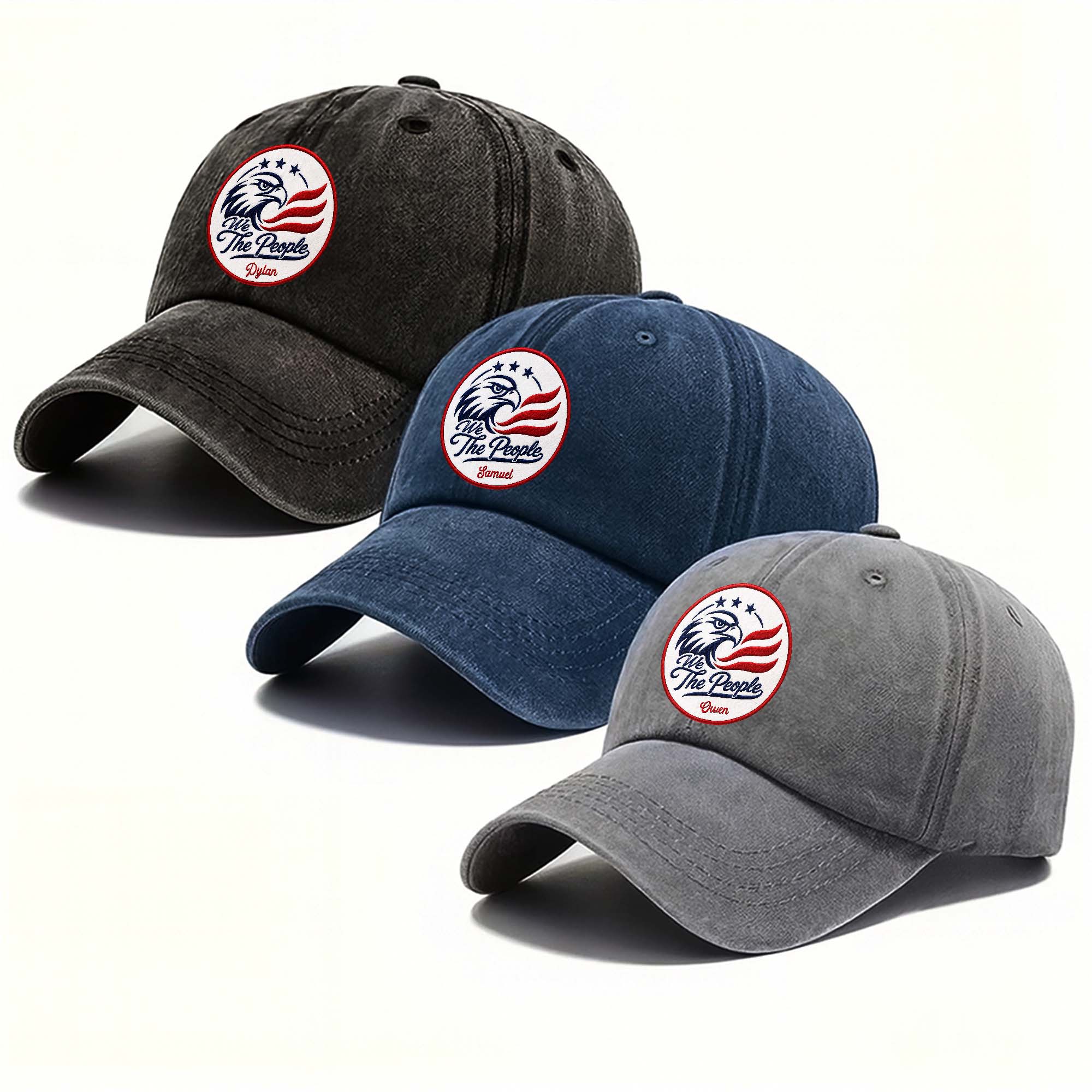 Personalized Washed Denim Cap Custom Name American Eagle Gift Washed Denim Cap GradoCreations