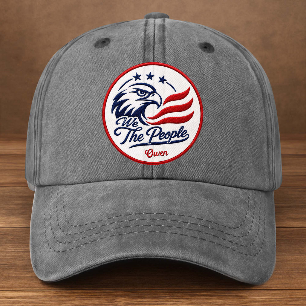 Personalized Washed Denim Cap Custom Name American Eagle Gift Washed Denim Cap GradoCreations