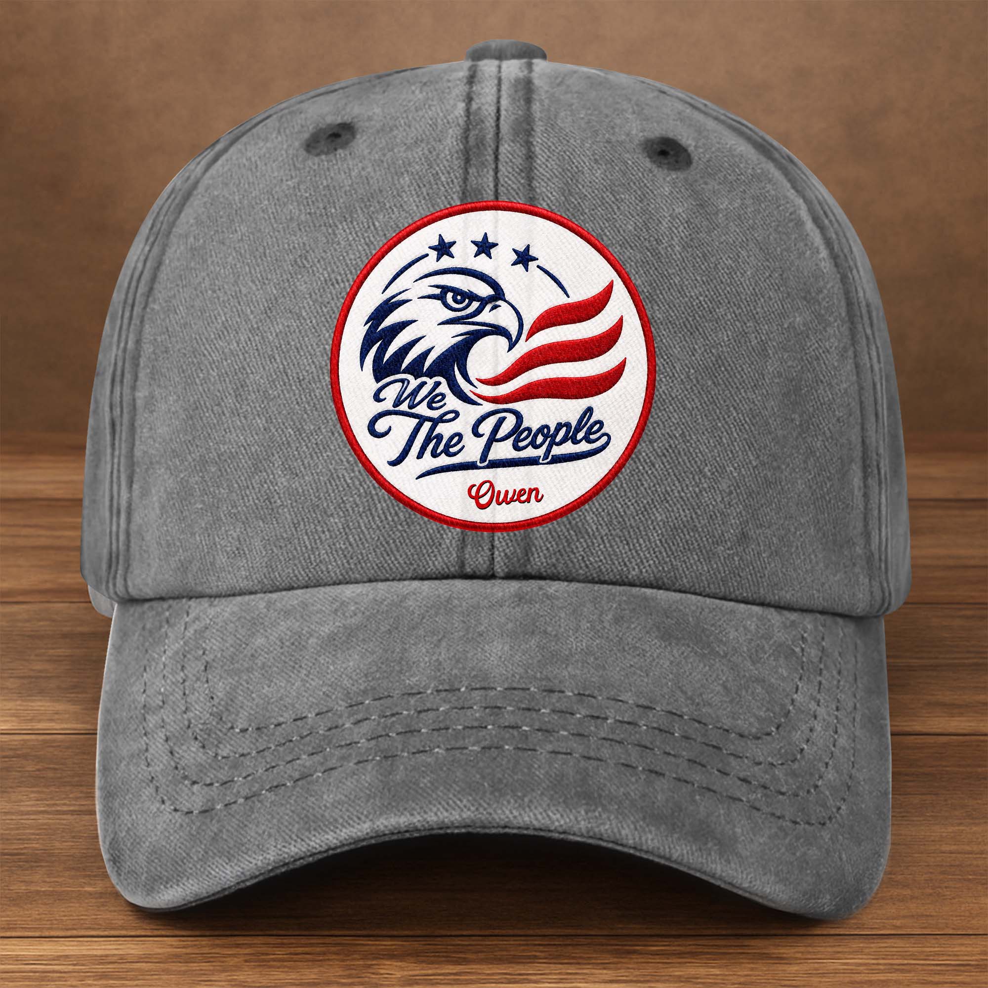 Personalized Washed Denim Cap Custom Name American Eagle Gift Washed Denim Cap GradoCreations