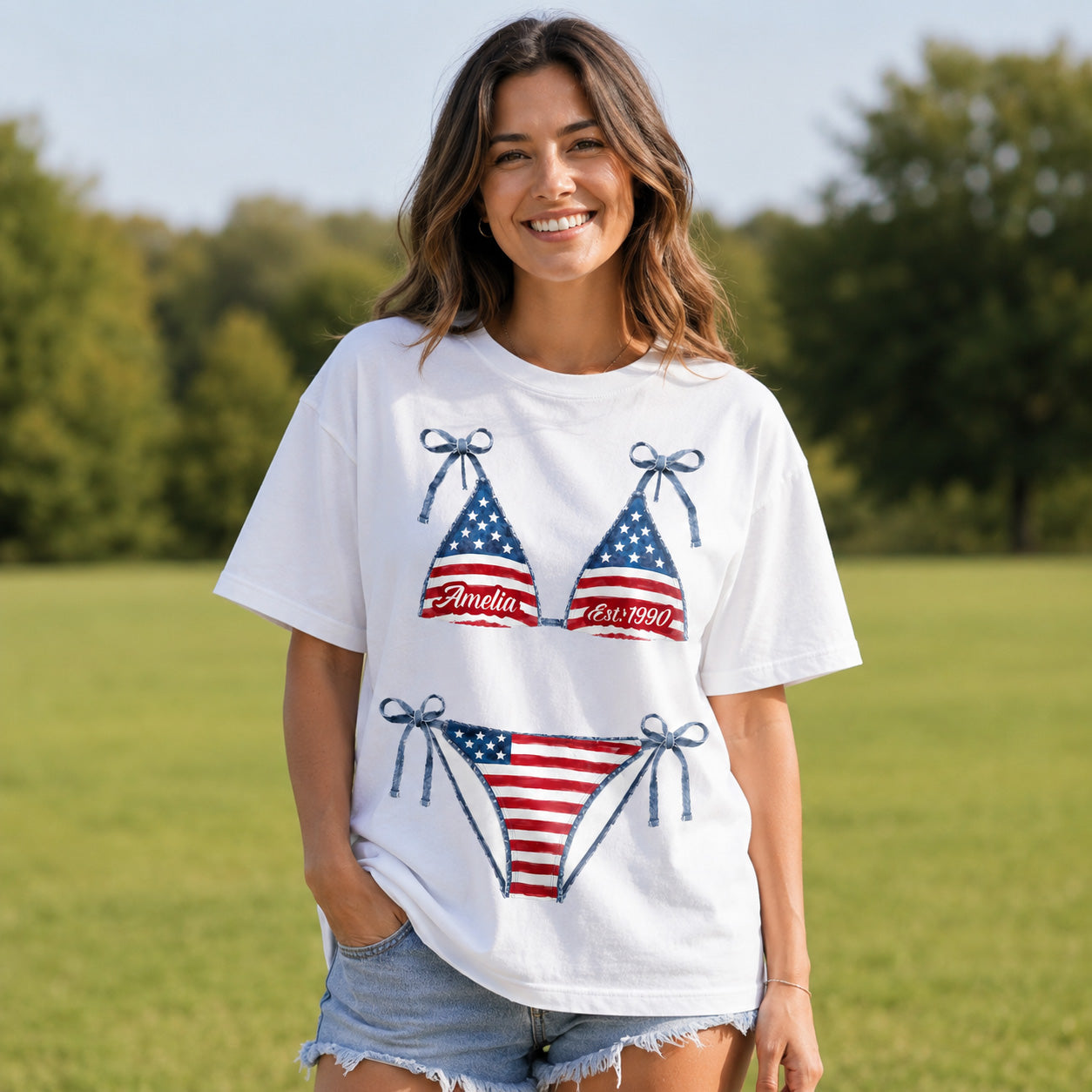 Personalized American Flag T-Shirt Custom Design Gift T-Shirt Font and Back GradoCreations