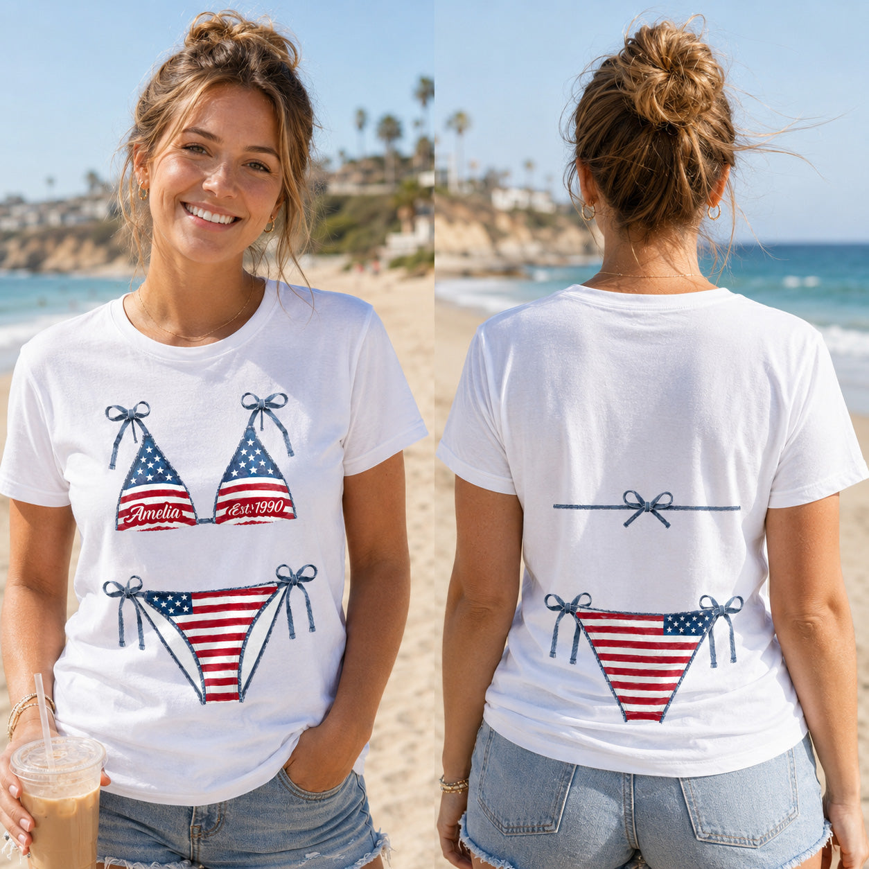 Personalized American Flag T-Shirt Custom Design Gift T-Shirt Font and Back GradoCreations