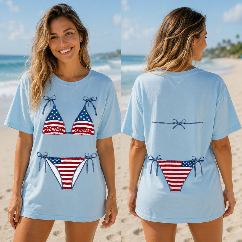 Personalized American Flag T-Shirt Custom Design Gift T-Shirt Font and Back GradoCreations
