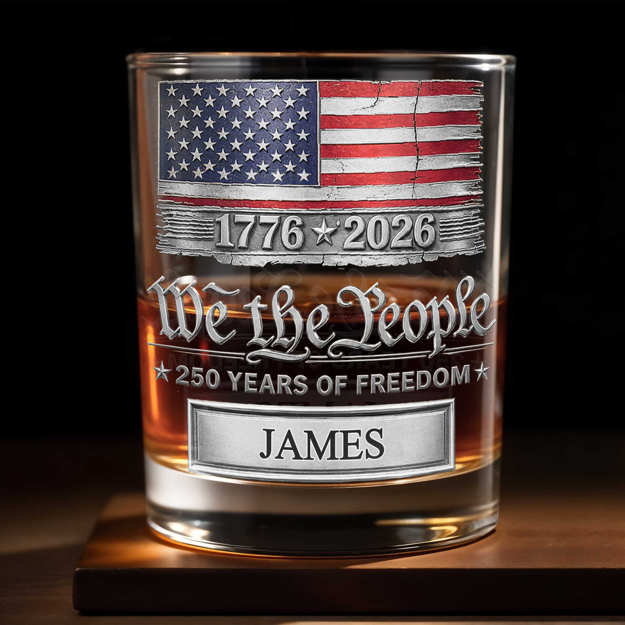 Personalized American Flag Whiskey Glass Custom Name Gift for Dad Whiskey Glass GradoCreations