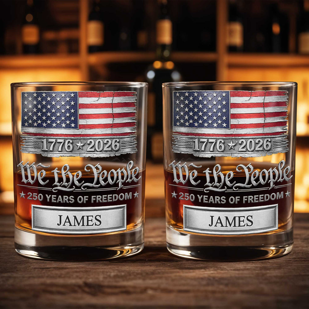 Personalized American Flag Whiskey Glass Custom Name Gift for Dad Whiskey Glass GradoCreations