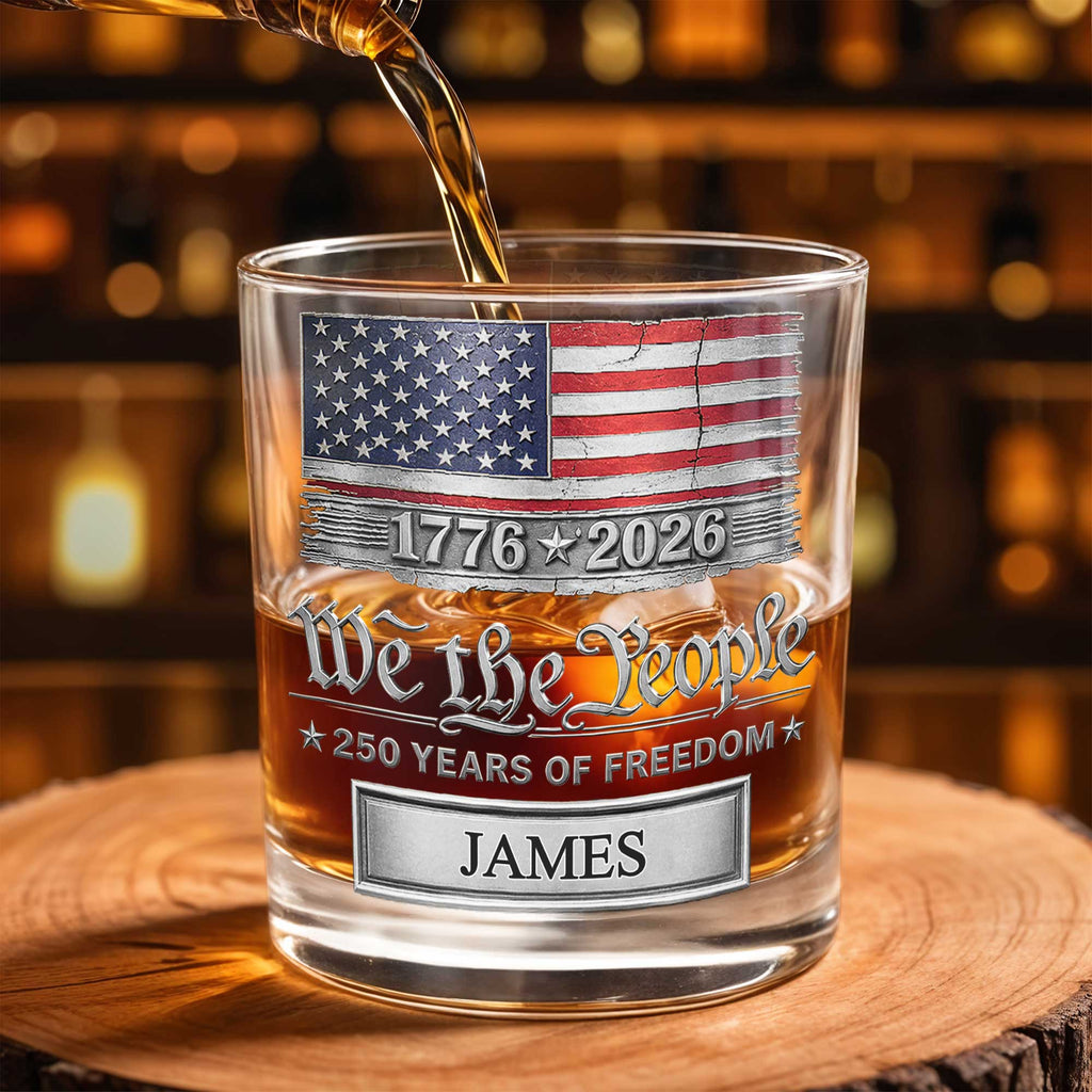 Personalized American Flag Whiskey Glass Custom Name Gift for Dad Whiskey Glass GradoCreations