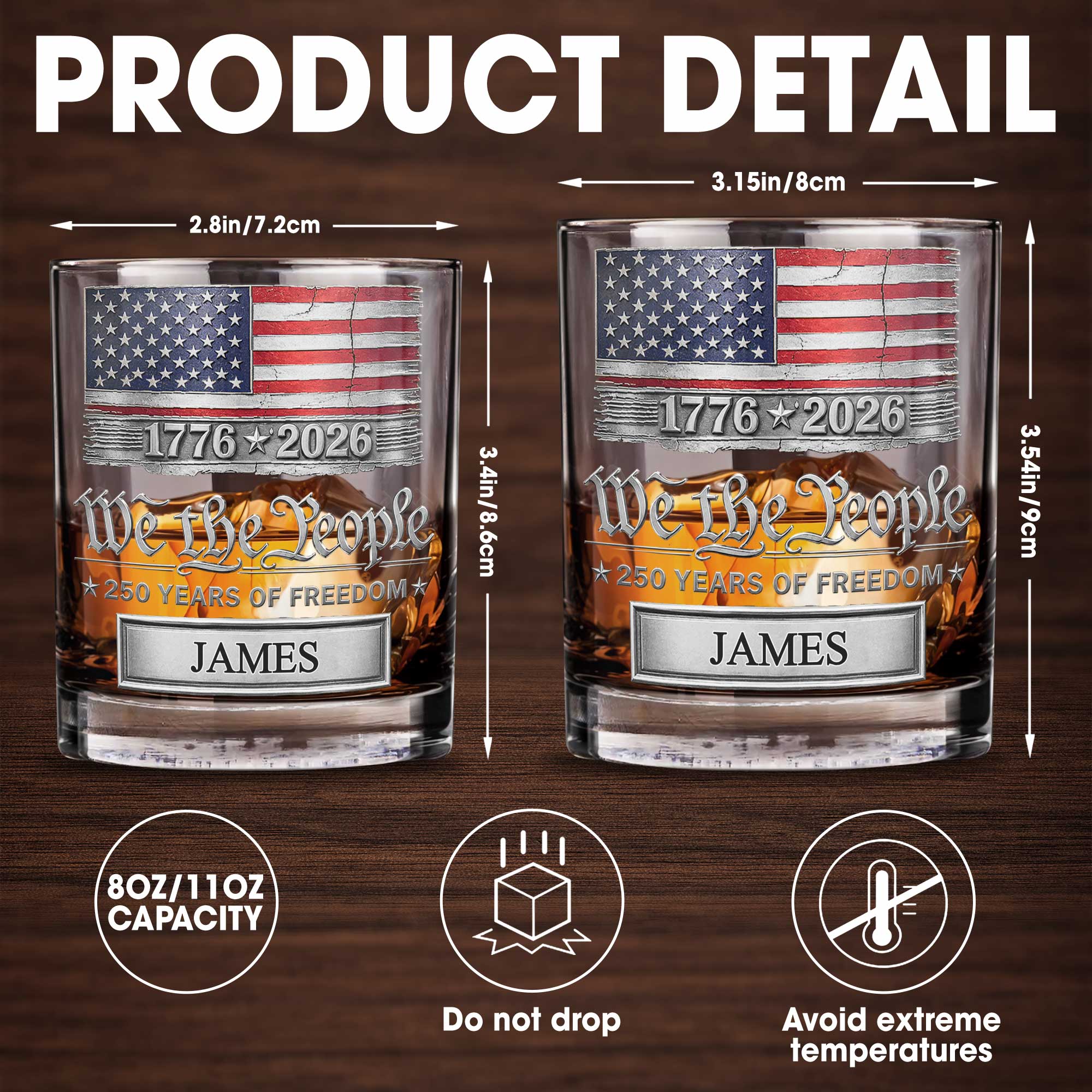 Personalized American Flag Whiskey Glass Custom Name Gift for Dad Whiskey Glass GradoCreations