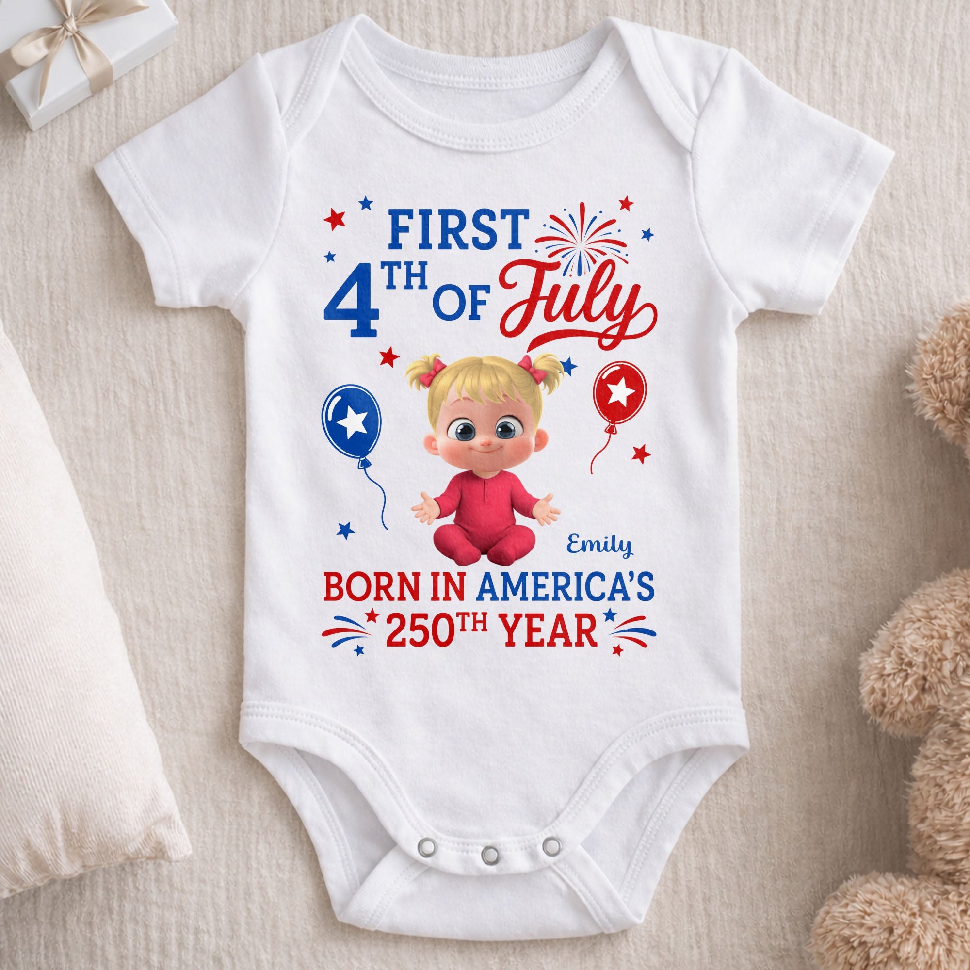 Personalized Baby Onesie Custom Name Independence Day Gift Baby Onesie GradoCreations