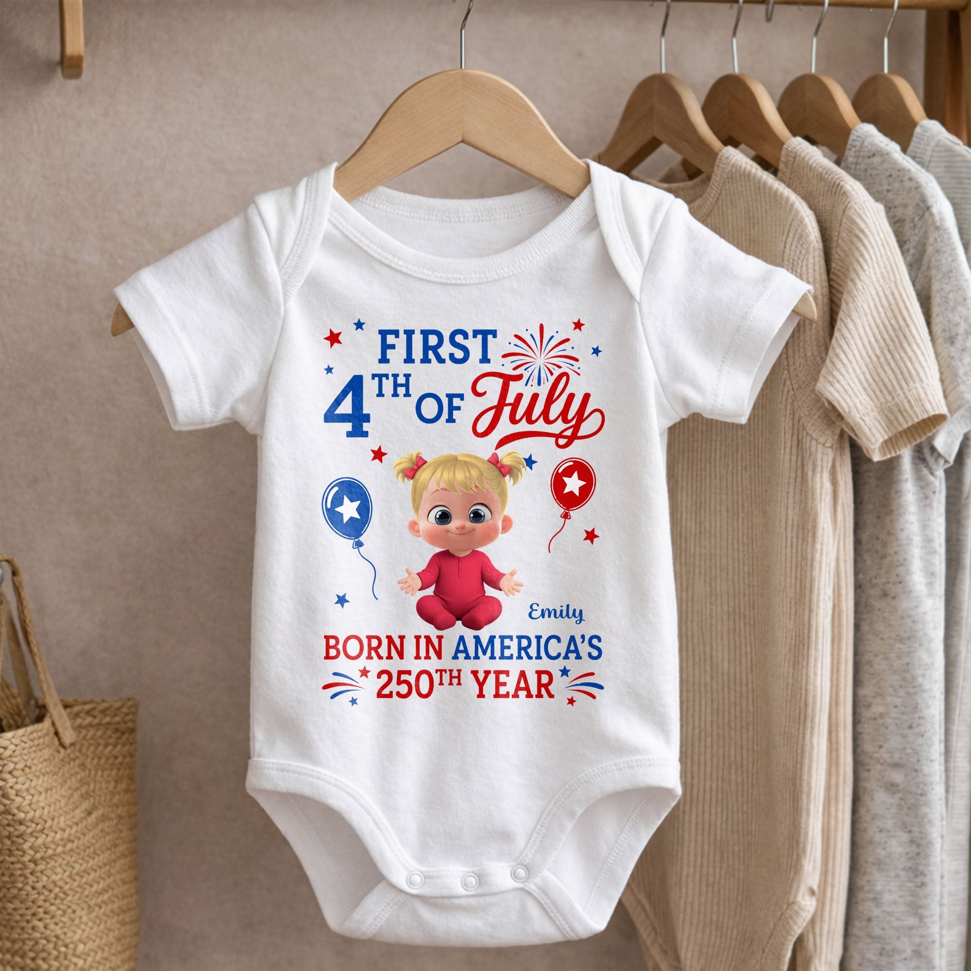 Personalized Baby Onesie Custom Name Independence Day Gift Baby Onesie GradoCreations