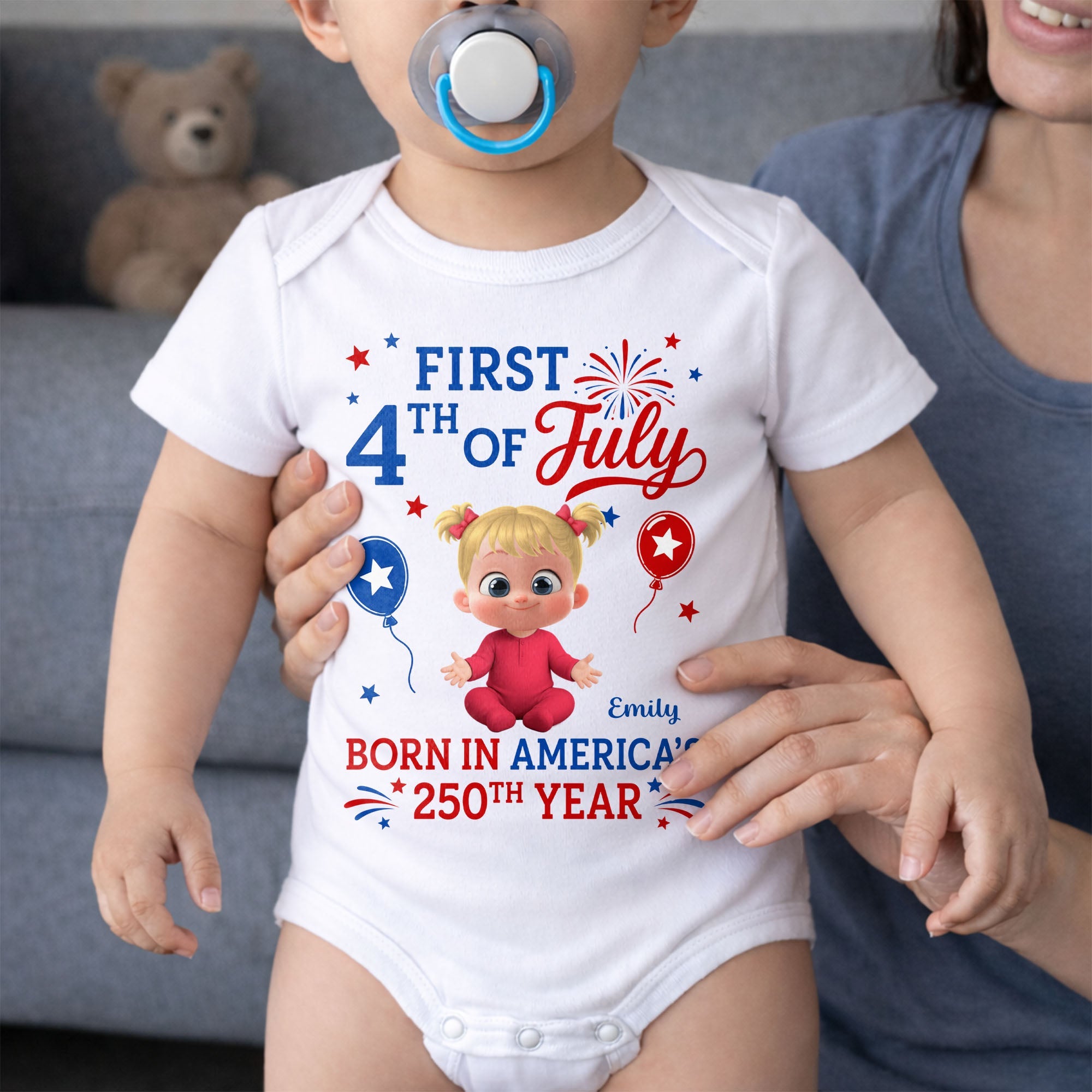 Personalized Baby Onesie Custom Name Independence Day Gift Baby Onesie GradoCreations
