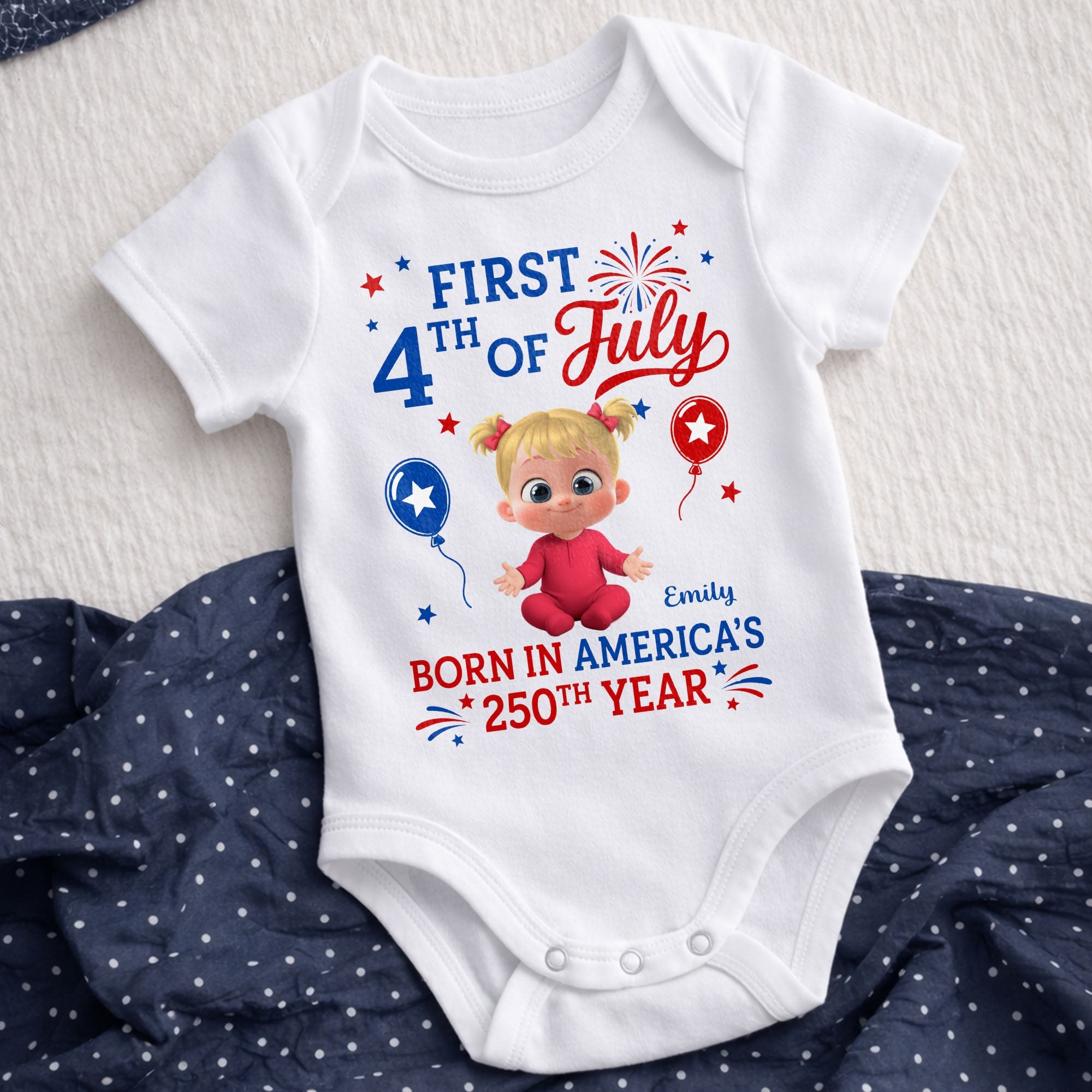 Personalized Baby Onesie Custom Name Independence Day Gift Baby Onesie GradoCreations