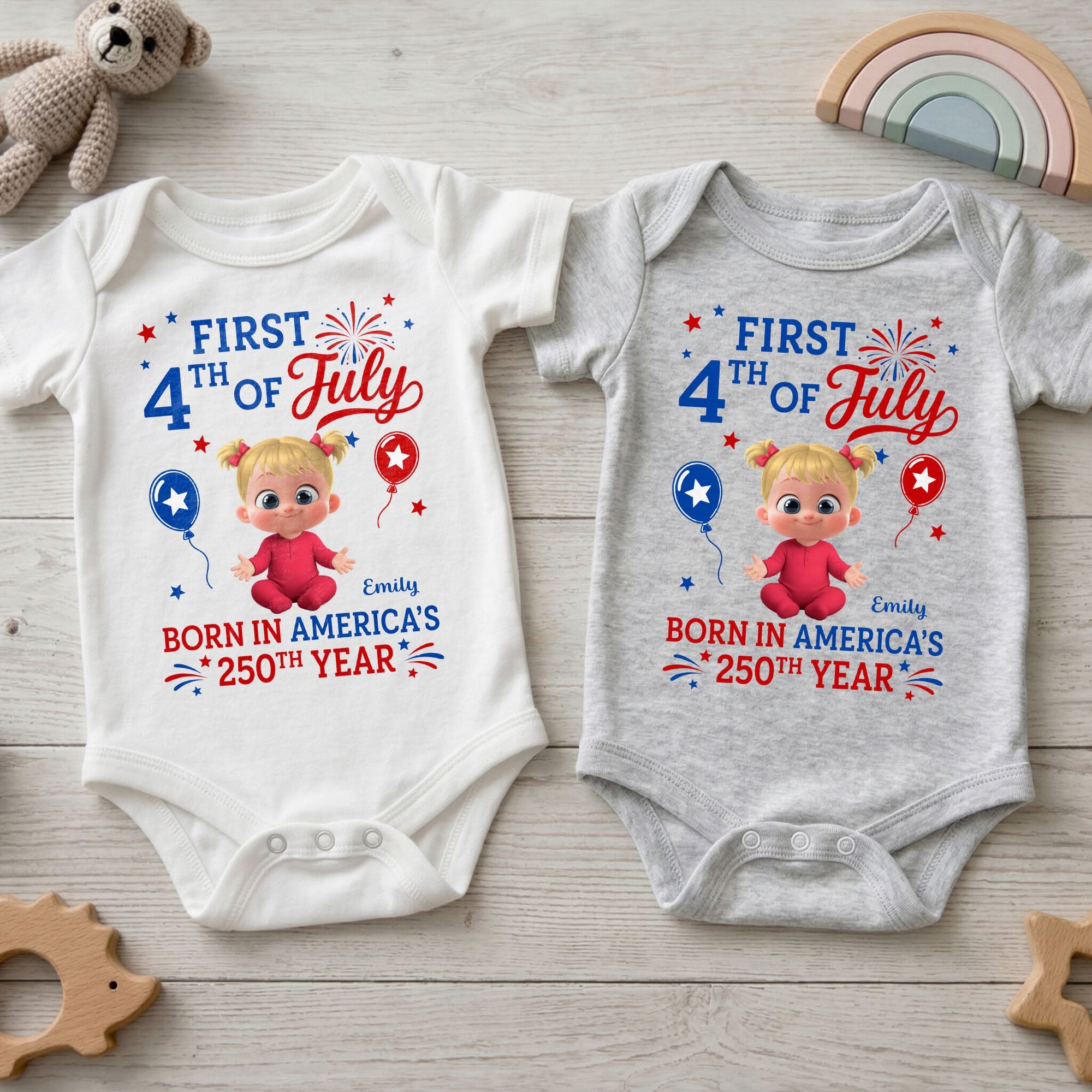 Personalized Baby Onesie Custom Name Independence Day Gift Baby Onesie GradoCreations
