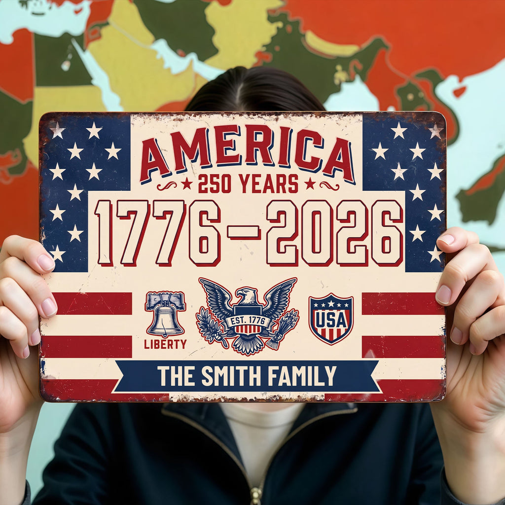 Personalized Metal Sign Custom Family Name USA Eagle Gift Metal Sign GradoCreations