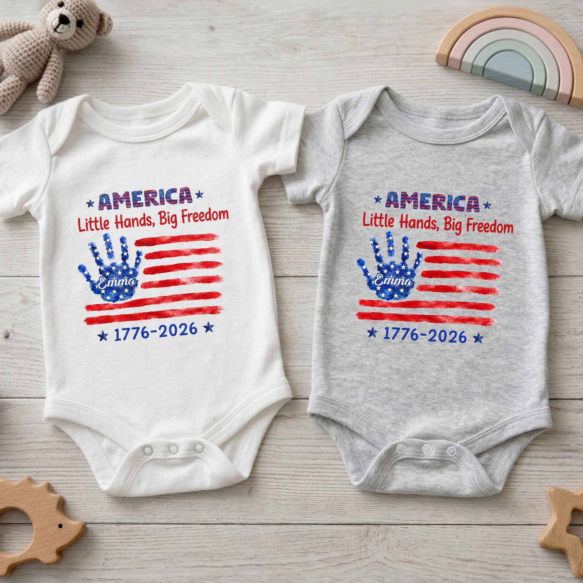 Personalized Baby Onesie America Flag Custom Name Gift Baby Onesie GradoCreations