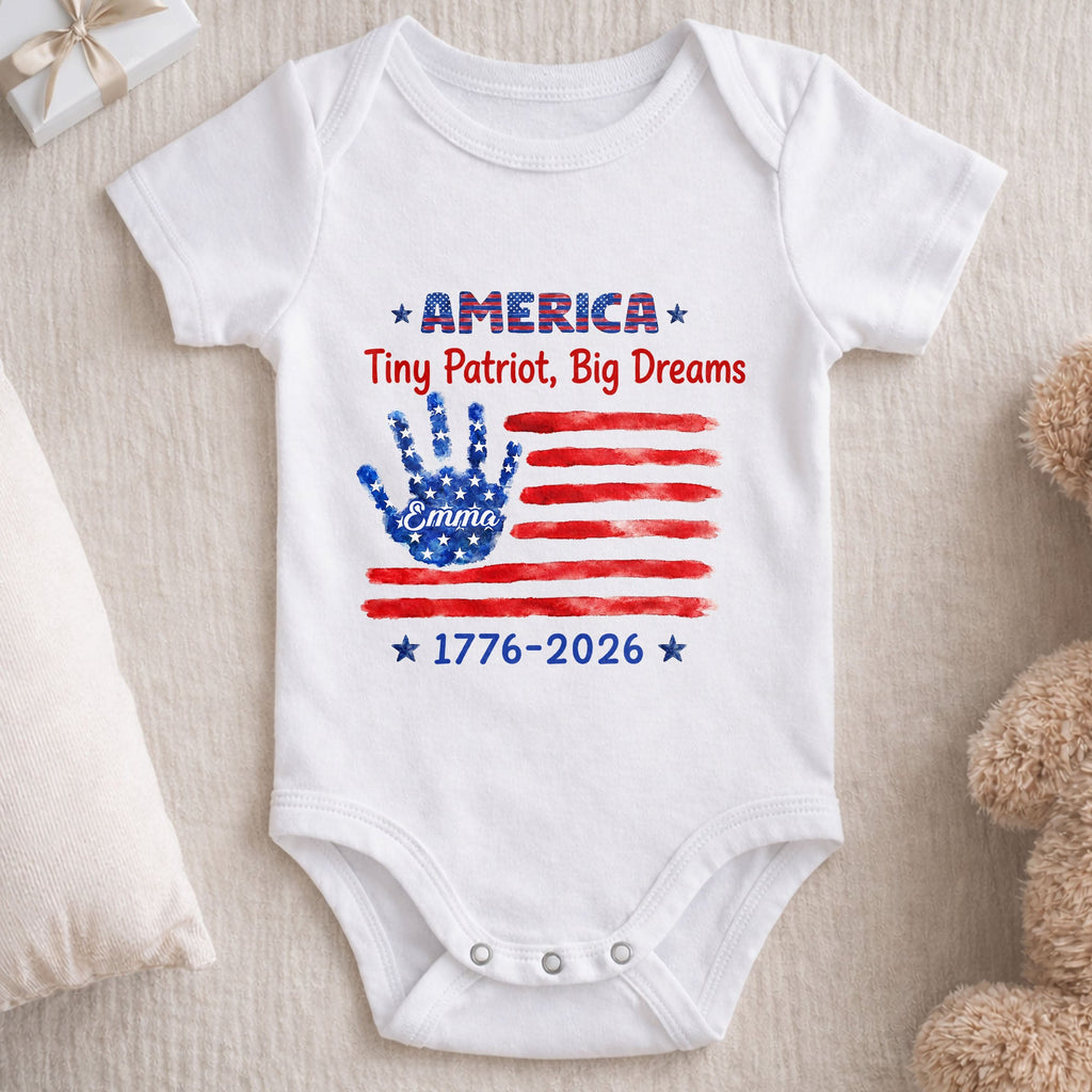 Personalized American Flag Baby Onesie Custom Name Gift for 4th of July Baby Onesie GradoCreations