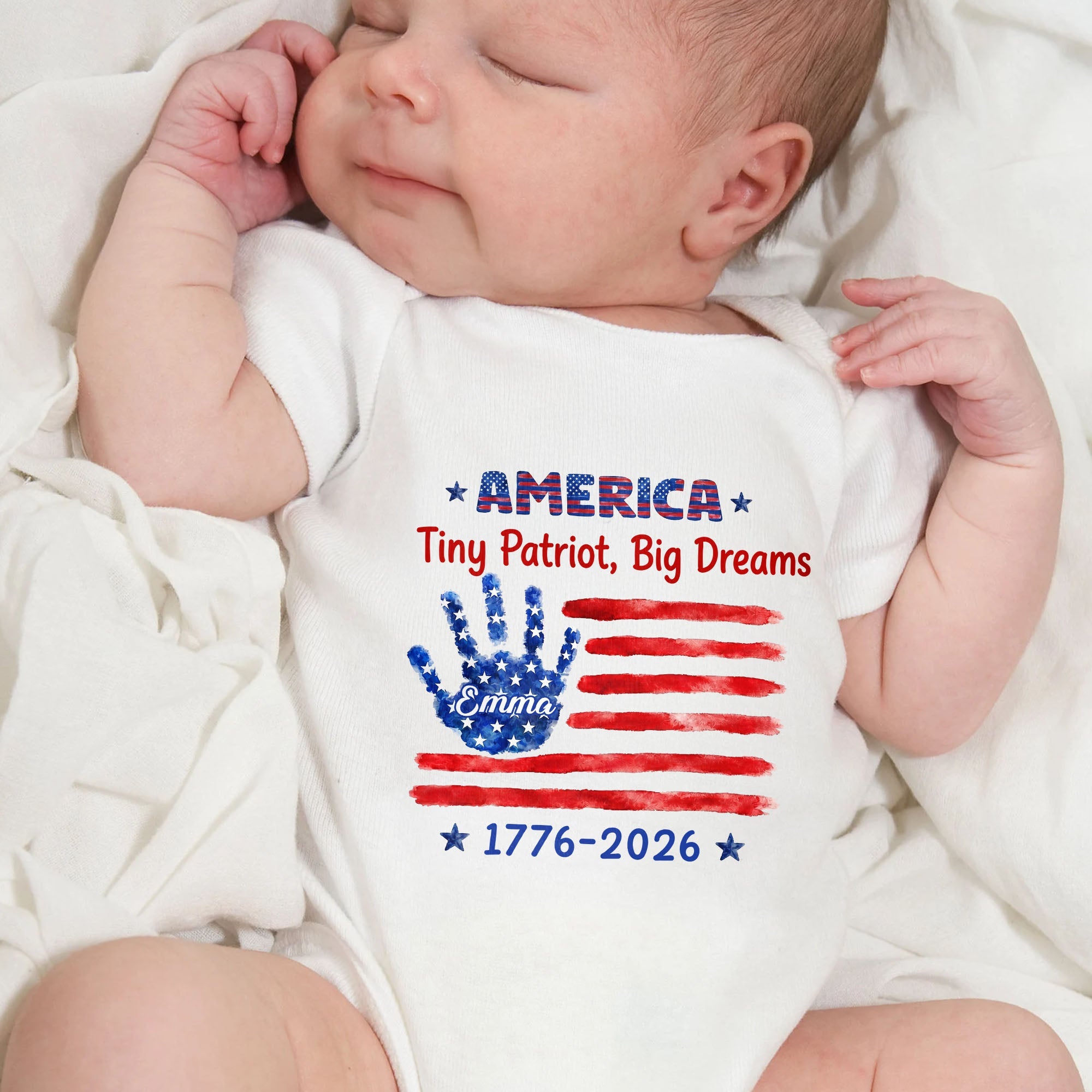 Personalized American Flag Baby Onesie Custom Name Gift for 4th of July Baby Onesie GradoCreations