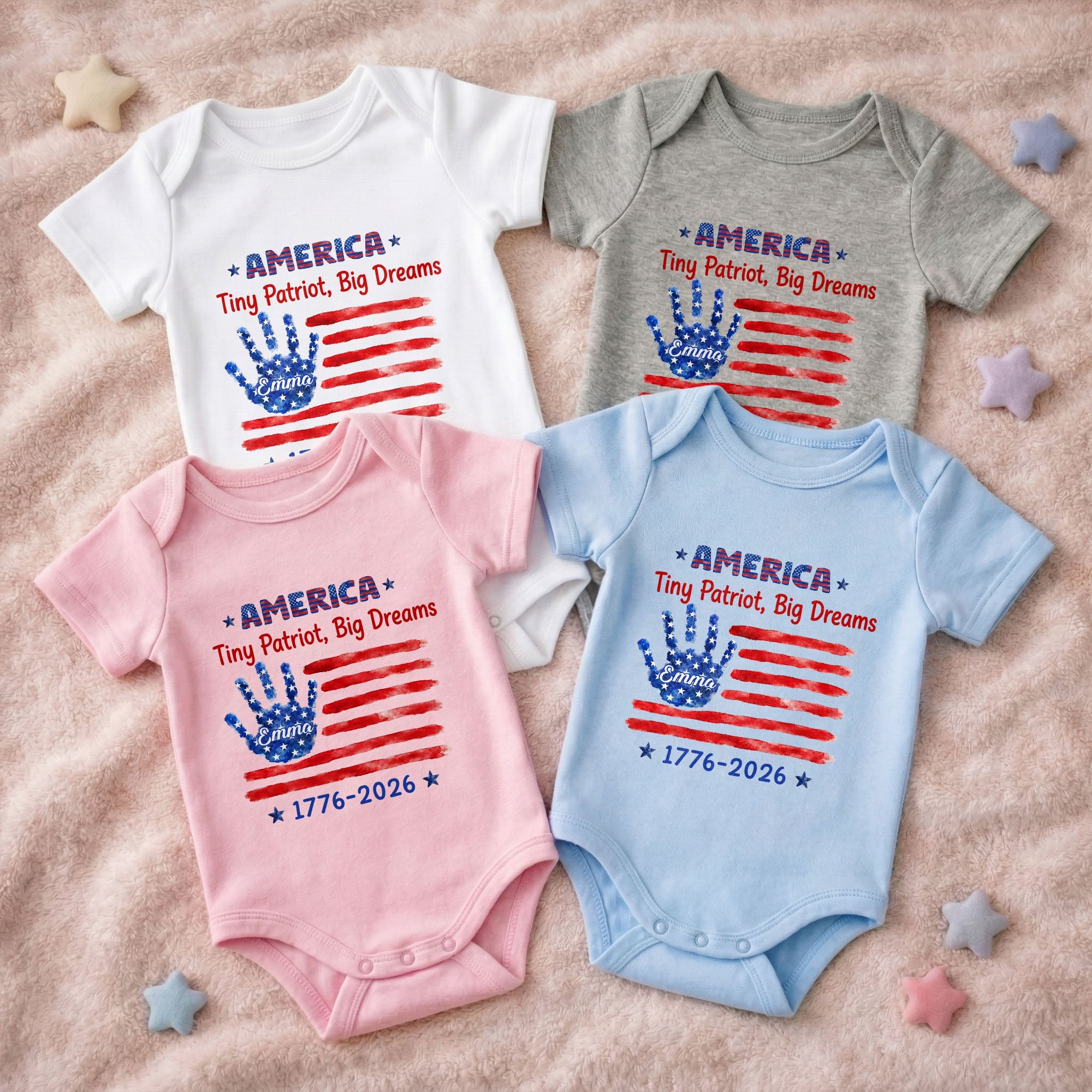 Personalized American Flag Baby Onesie Custom Name Gift for 4th of July Baby Onesie GradoCreations