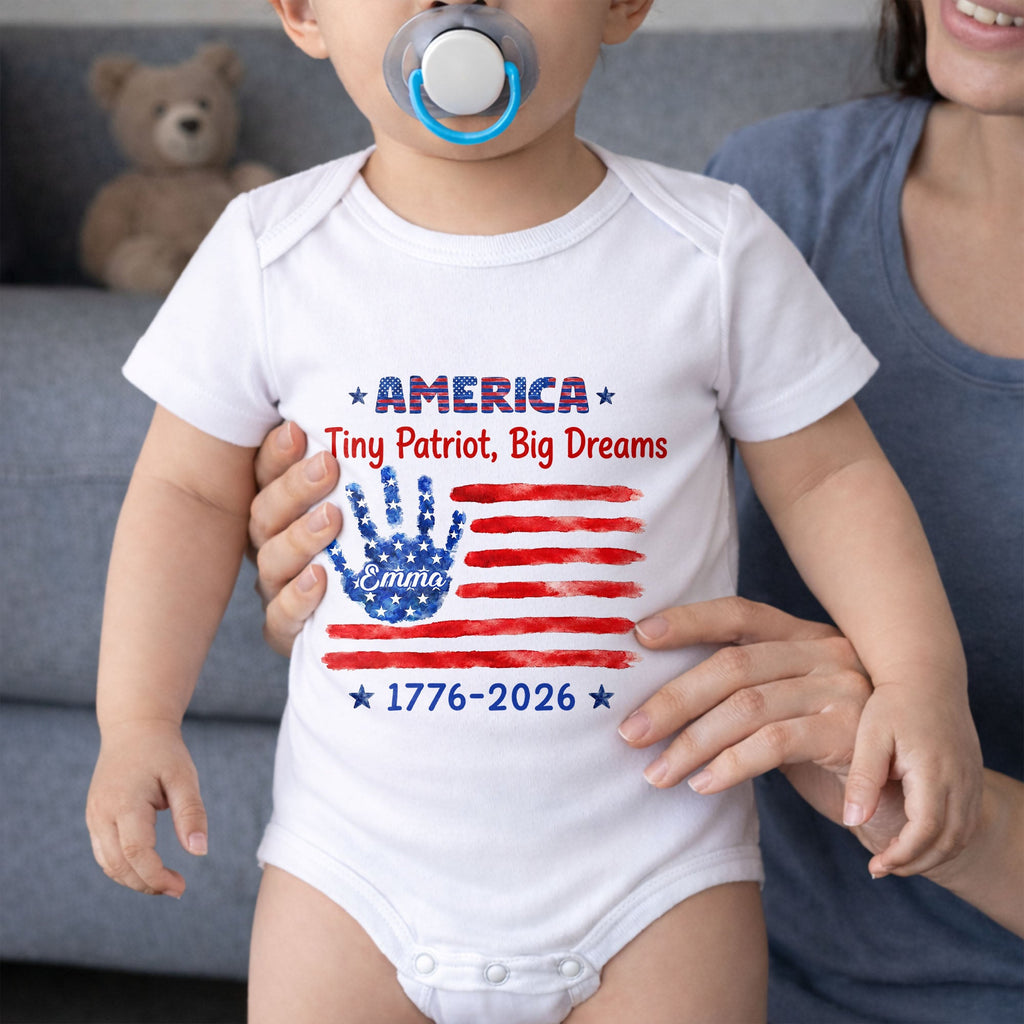 Personalized American Flag Baby Onesie Custom Name Gift for 4th of July Baby Onesie GradoCreations