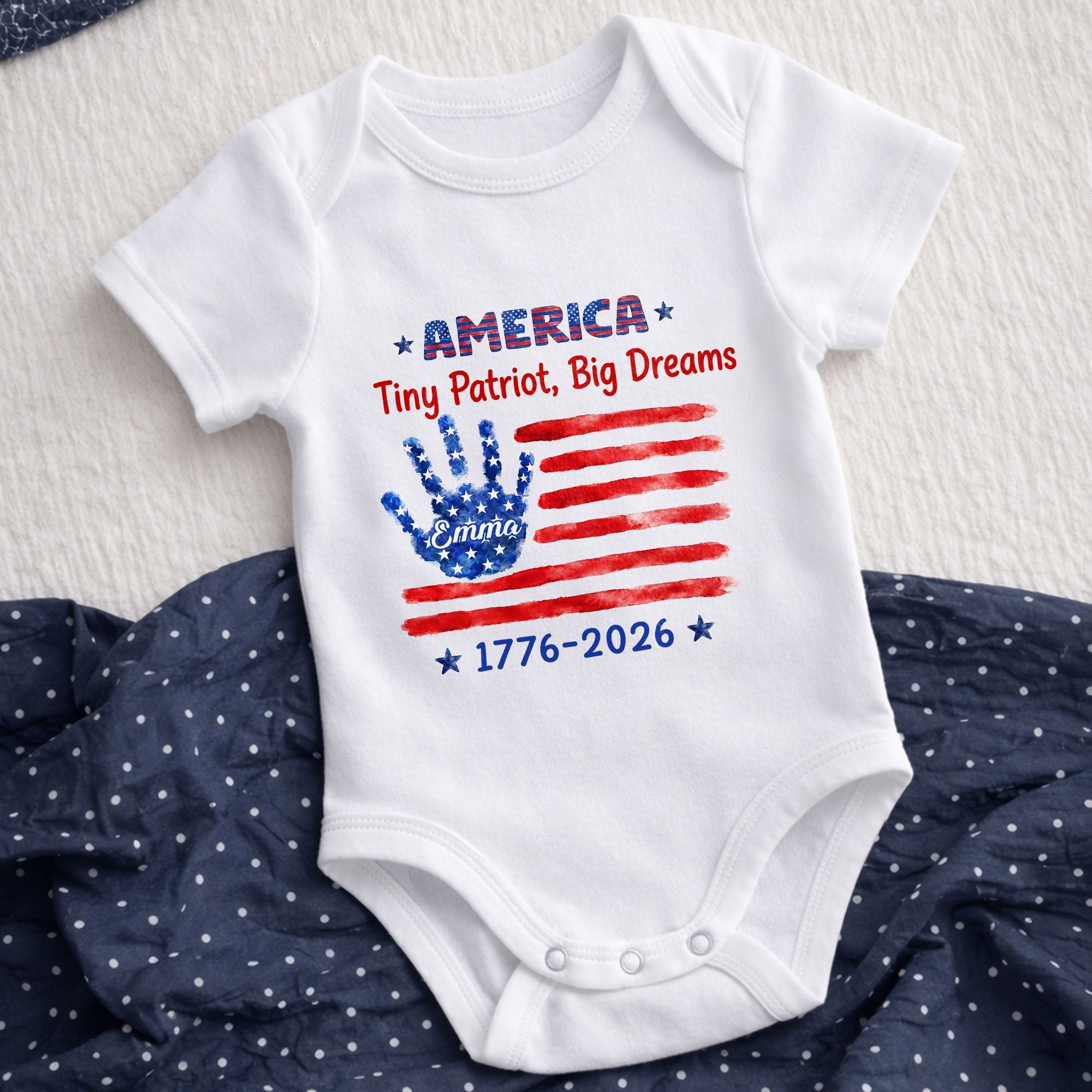 Personalized American Flag Baby Onesie Custom Name Gift for 4th of July Baby Onesie GradoCreations