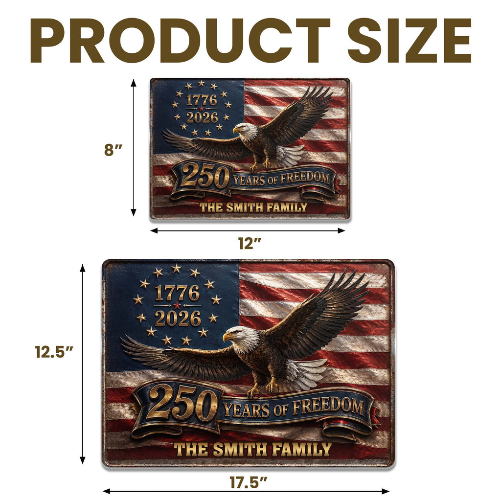Personalized Metal Sign Custom Family Name Bald Eagle USA Flag Gift Metal Sign GradoCreations