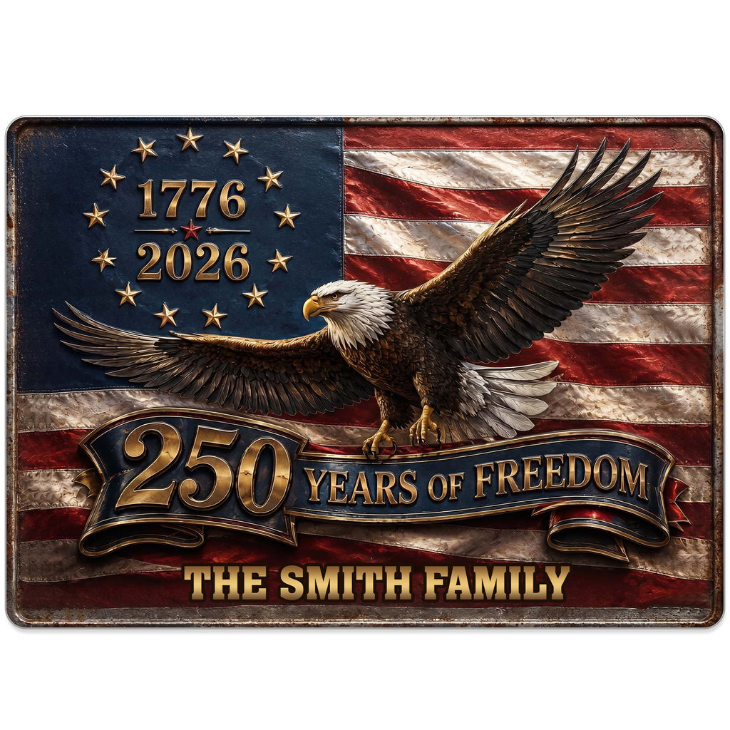 Personalized Metal Sign Custom Family Name Bald Eagle USA Flag Gift Metal Sign GradoCreations