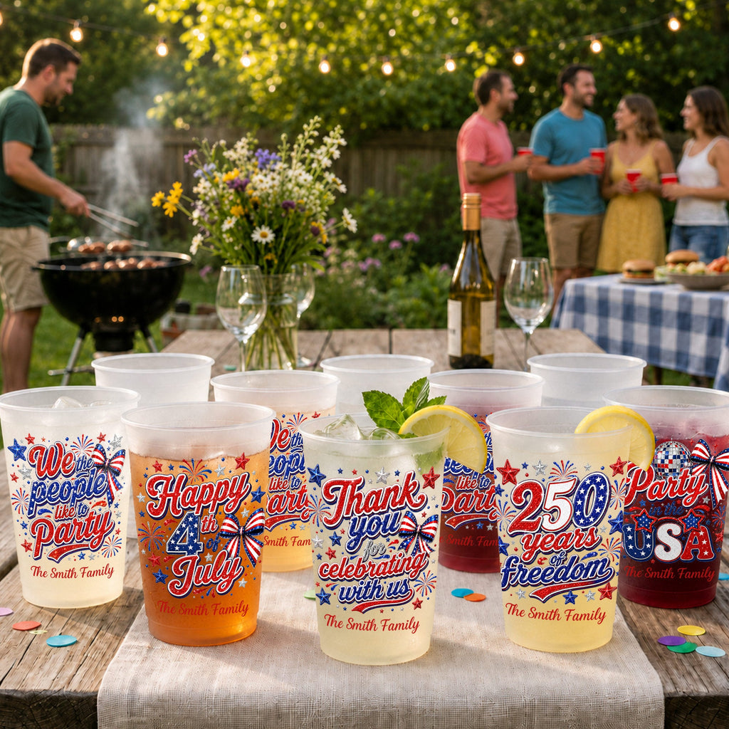 Personalized Frosted Cups with American Flag Custom Name Gift for 4th of July Frosted Cups GradoCreations