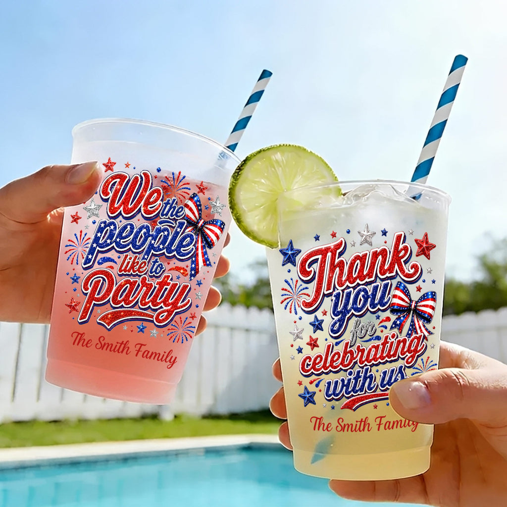 Personalized Frosted Cups with American Flag Custom Name Gift for 4th of July Frosted Cups GradoCreations