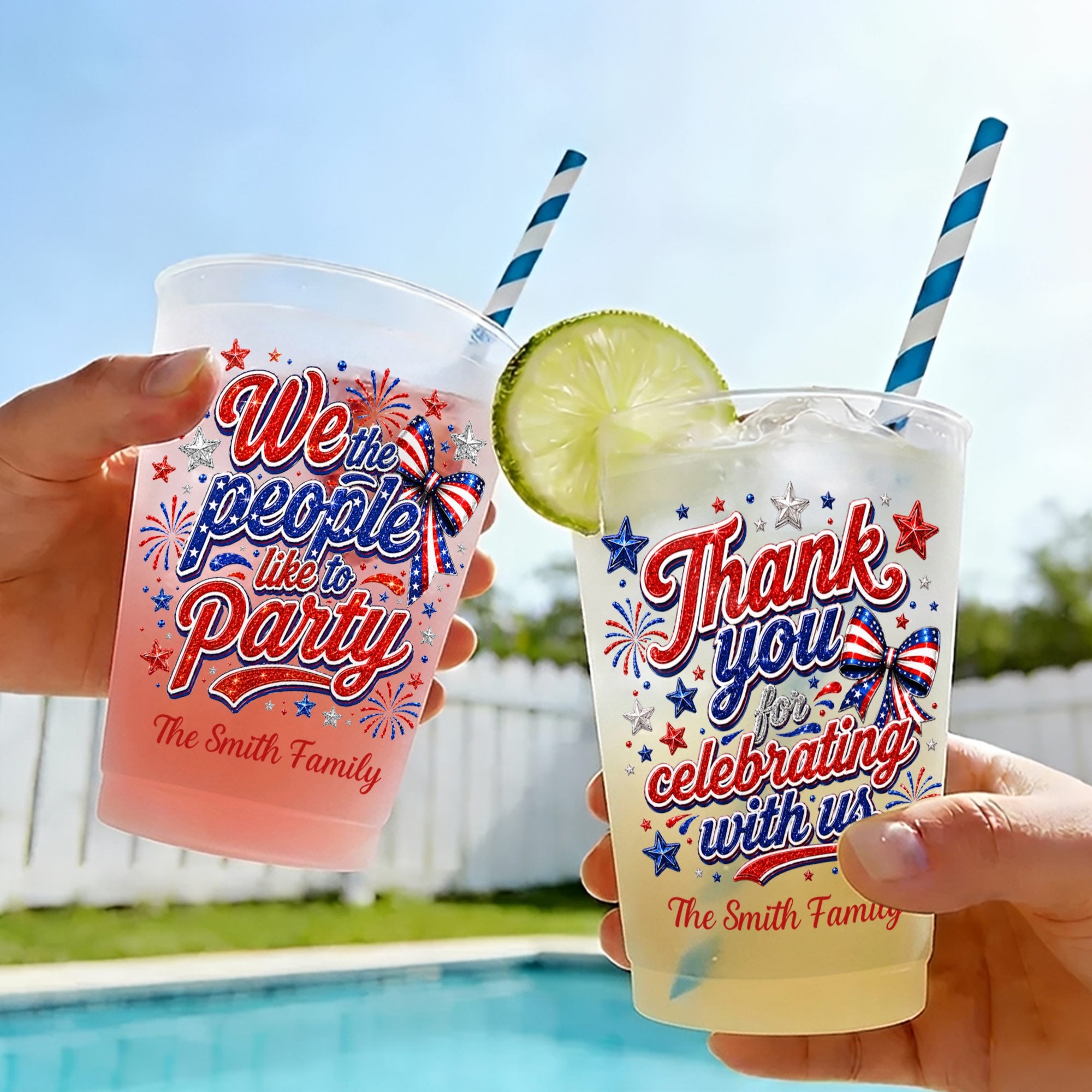 Personalized Frosted Cups with American Flag Custom Name Gift for 4th of July Frosted Cups GradoCreations