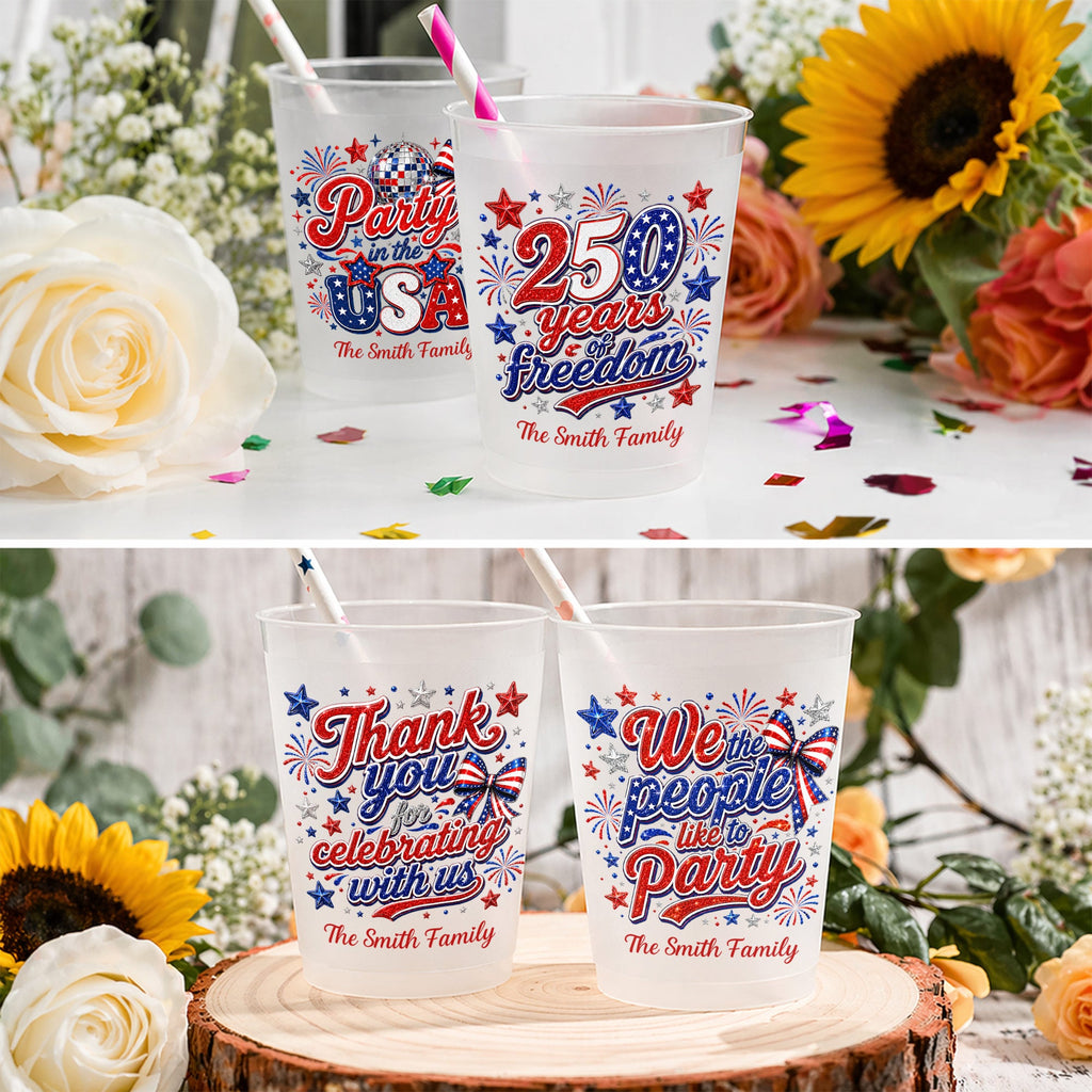 Personalized Frosted Cups with American Flag Custom Name Gift for 4th of July Frosted Cups GradoCreations