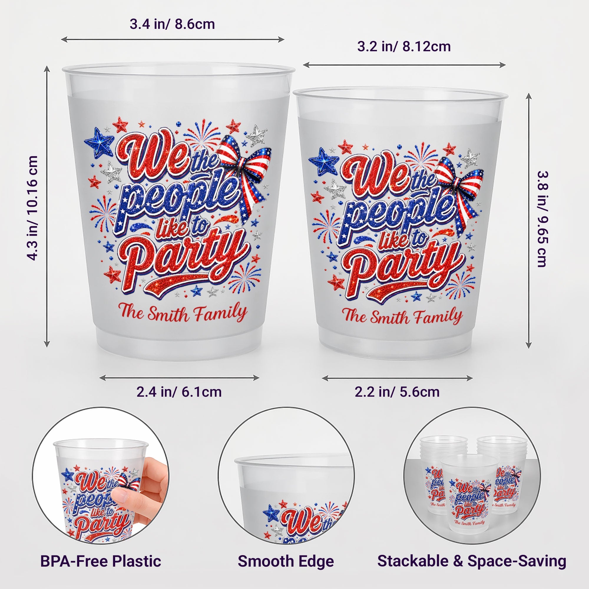 Personalized Frosted Cups with American Flag Custom Name Gift for 4th of July Frosted Cups GradoCreations