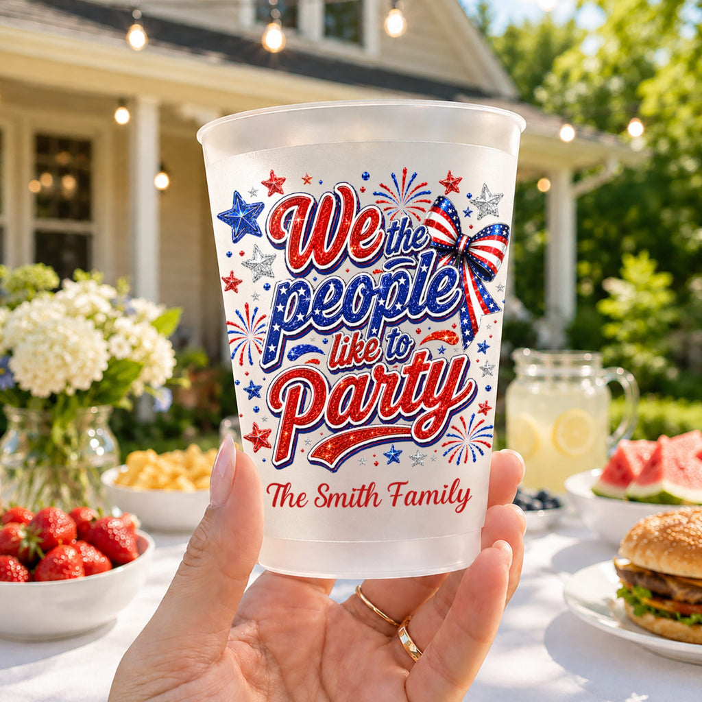 Personalized Frosted Cups with American Flag Custom Name Gift for 4th of July Frosted Cups GradoCreations