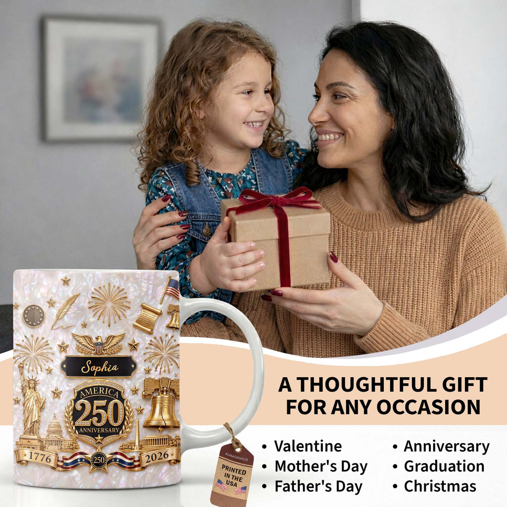 Personalized Custom America 250 Anniversary Coffee Mug Gift Edge-to-edge Mug GradoCreations