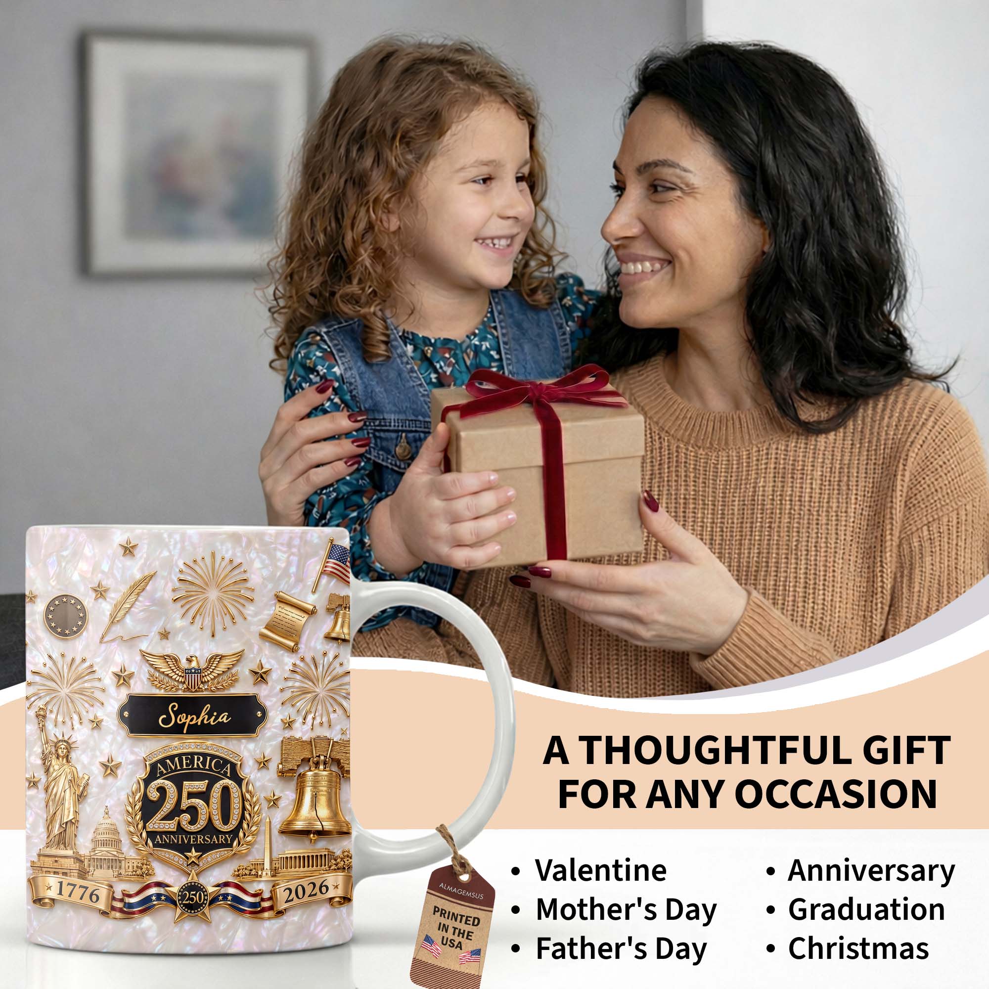 Personalized Custom America 250 Anniversary Coffee Mug Gift Edge-to-edge Mug GradoCreations
