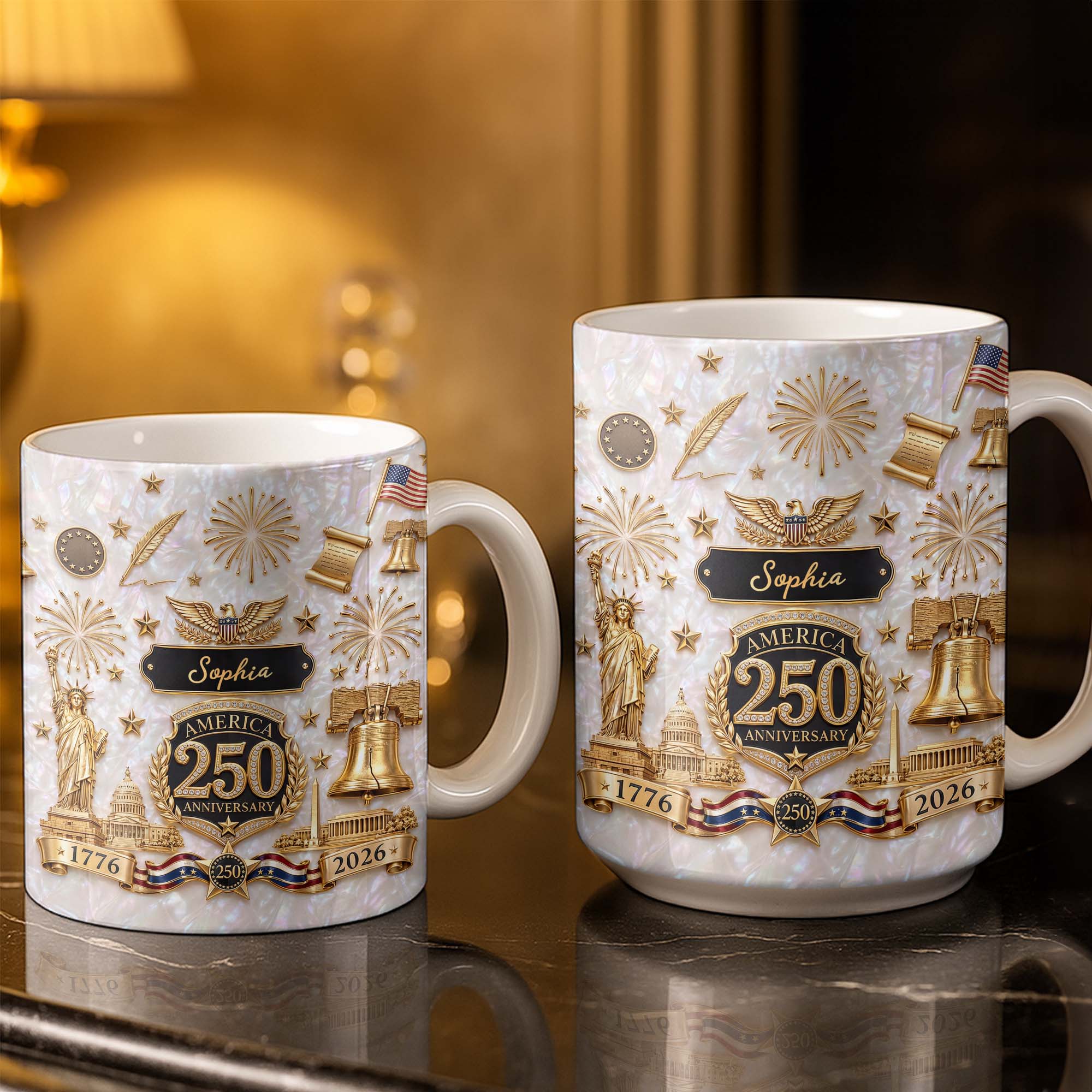Personalized Custom America 250 Anniversary Coffee Mug Gift Edge-to-edge Mug GradoCreations