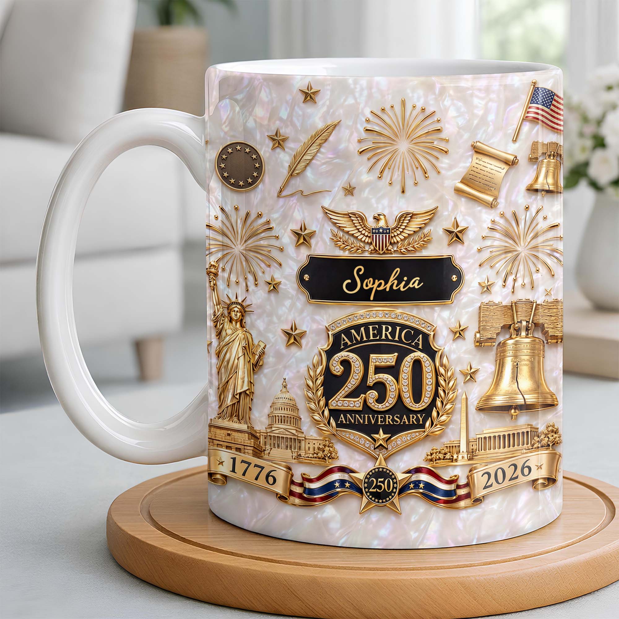 Personalized Custom America 250 Anniversary Coffee Mug Gift Edge-to-edge Mug GradoCreations