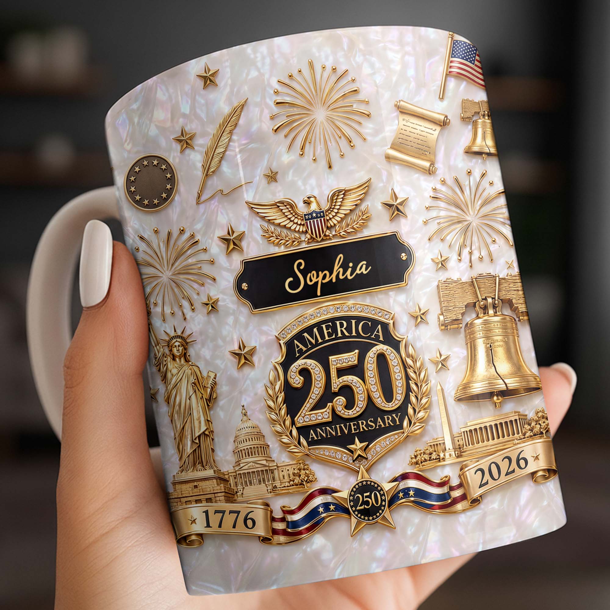 Personalized Custom America 250 Anniversary Coffee Mug Gift Edge-to-edge Mug GradoCreations