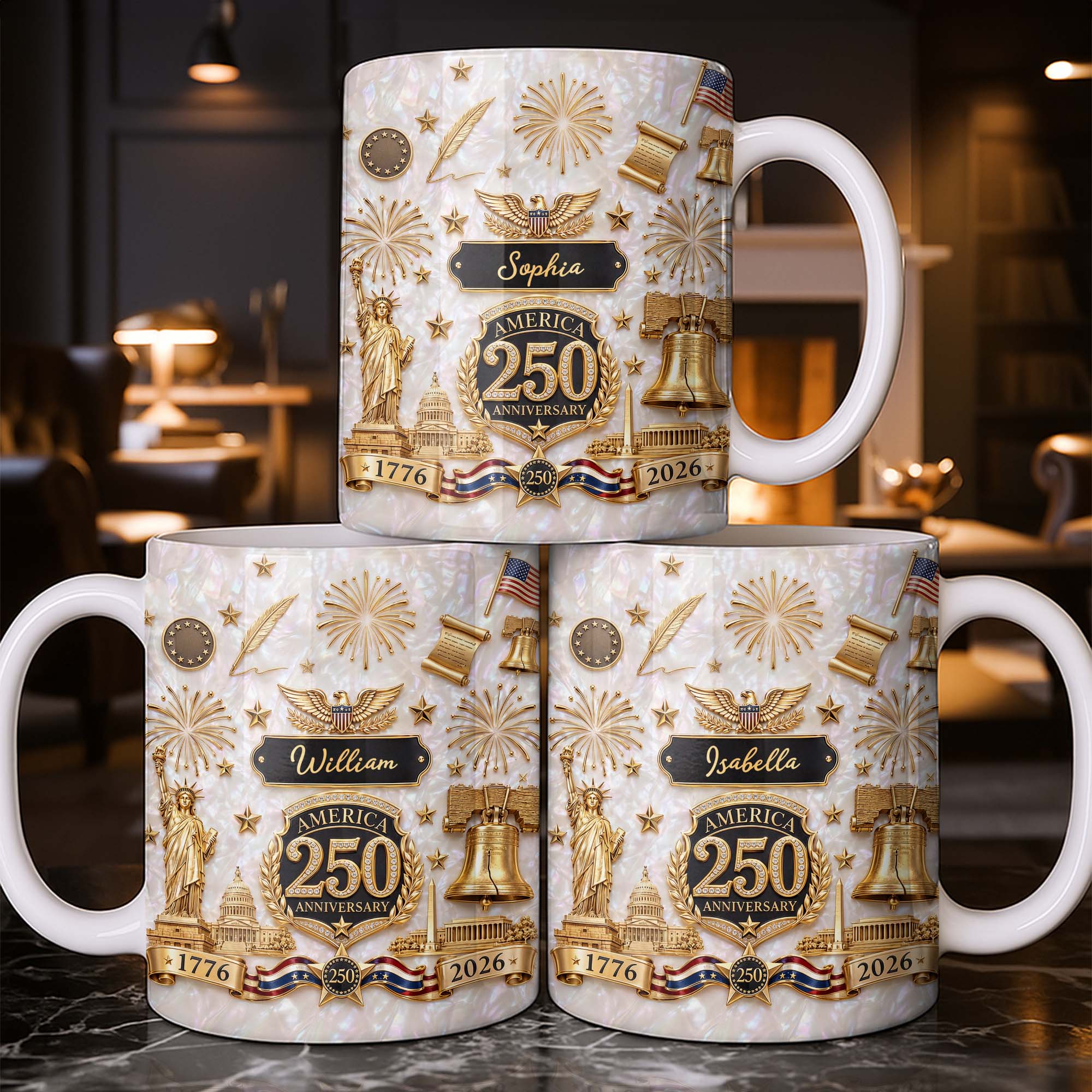 Personalized Custom America 250 Anniversary Coffee Mug Gift Edge-to-edge Mug GradoCreations
