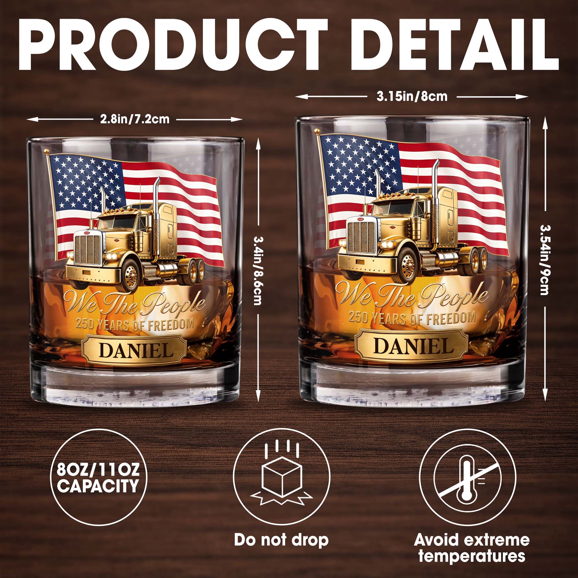Personalized Custom Whiskey Glass 4th of July Gift for Dad Whiskey Glass GradoCreations